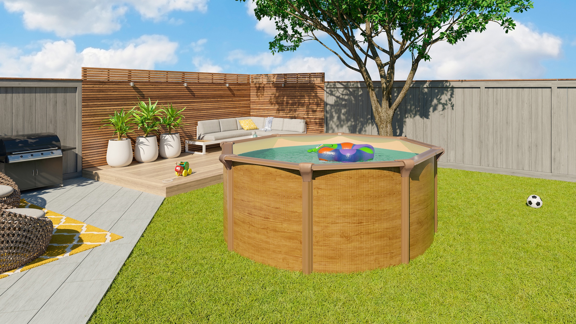 KWAD Rundpool »Green line Evolution«, (Komplett-Set, 10 tlg.), 5,5x1,32 wood Folie in blau, sand oder grau erhältlich