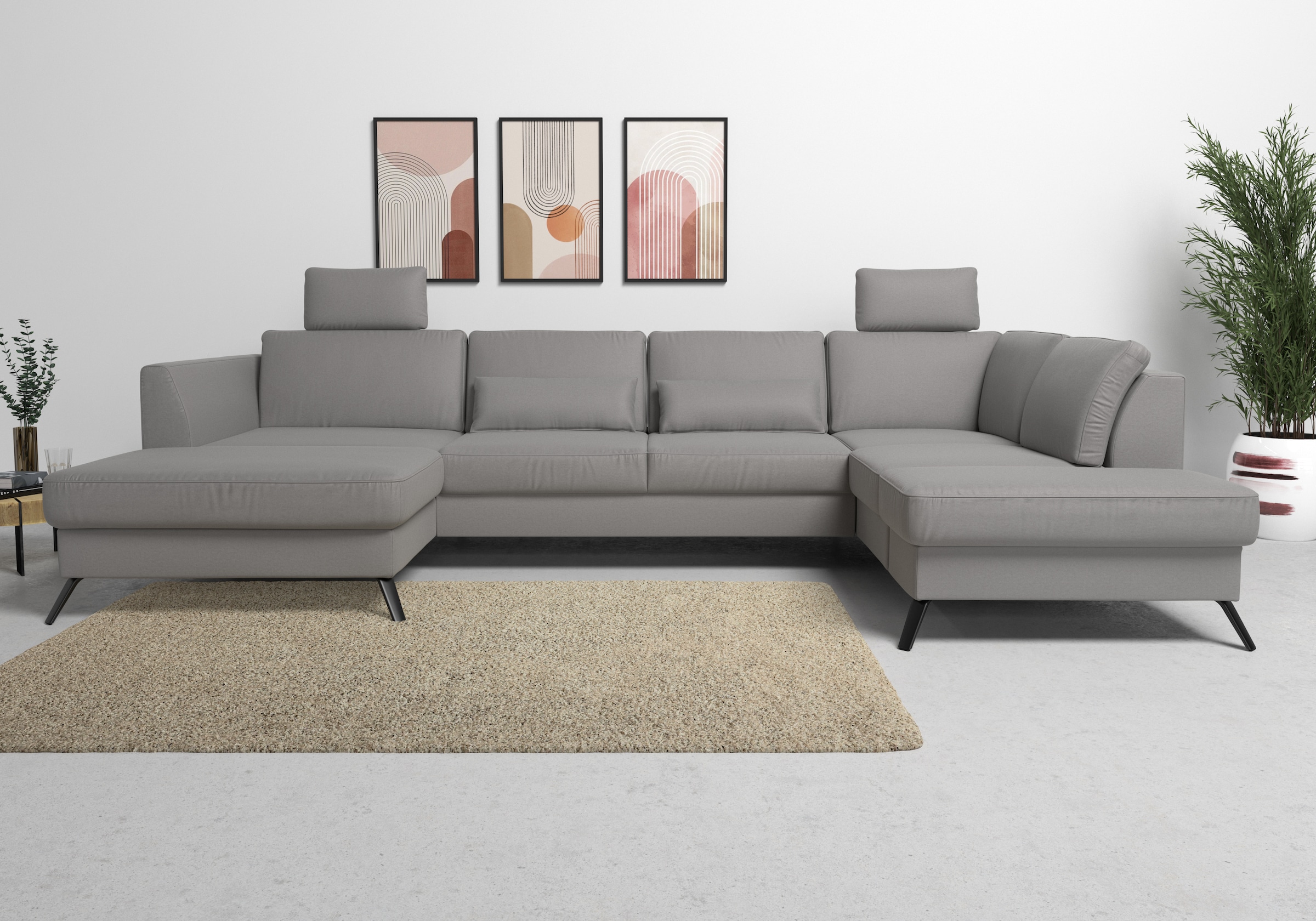 sit&more Wohnlandschaft "Olsen U-Form" inklusive Sitztiefenverstellung, optional Schlaffunktion, 15cm hoch