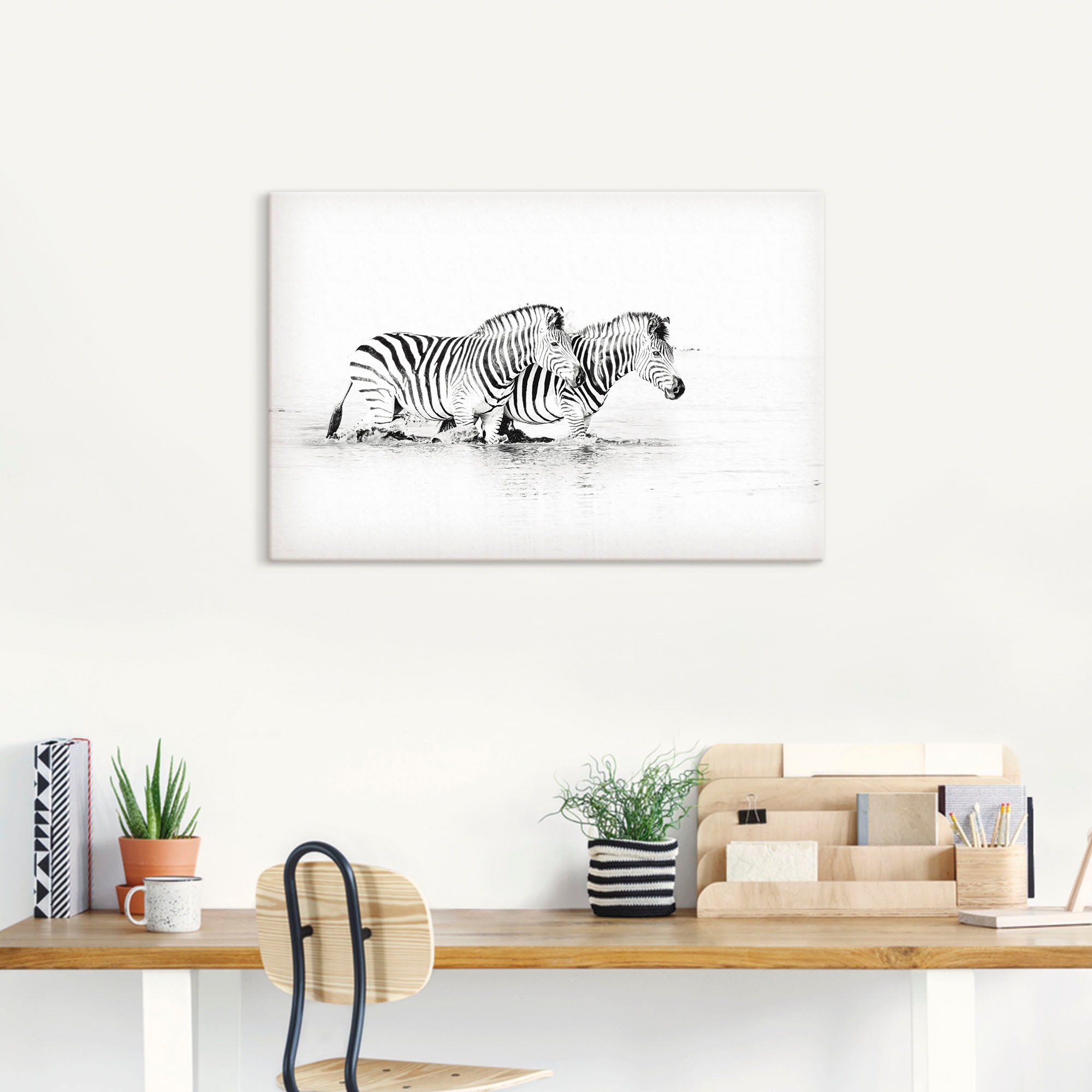Artland Wandbild »Zebras parallel im Wasser«, Zebra Bilder, (1 St.), als Alubild, Leinwandbild, Wandaufkleber oder Poster in versch. Größen