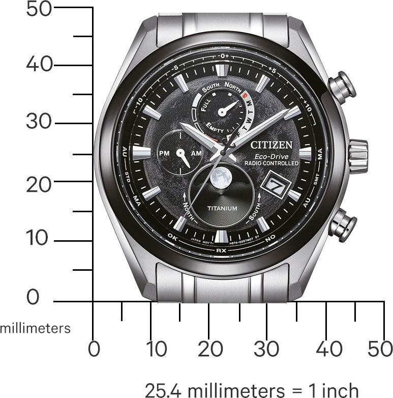 Citizen Funkchronograph »Tsuki-yomi«, Armbanduhr, Herrenuhr, Solar, Titan, Stoppfunktion, Mondphase