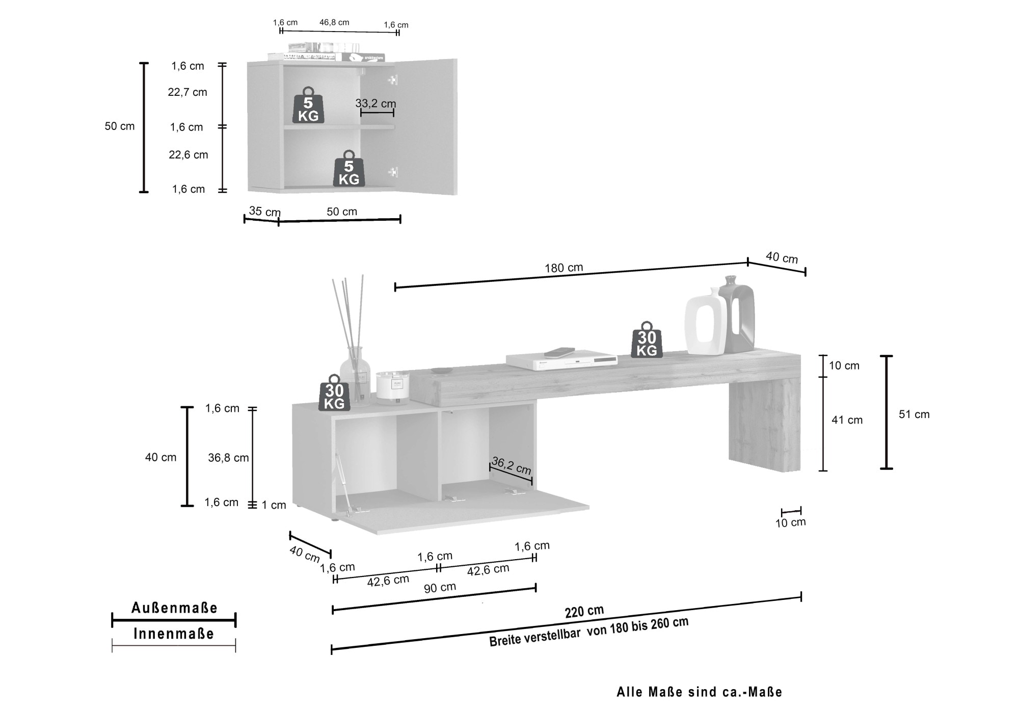 INOSIGN TV-Wand »Chronos TV-Set, Wohnwand – Elemente frei platzierbar, Made in Italy« Set, 2-er set, 2 Stk. tlg.