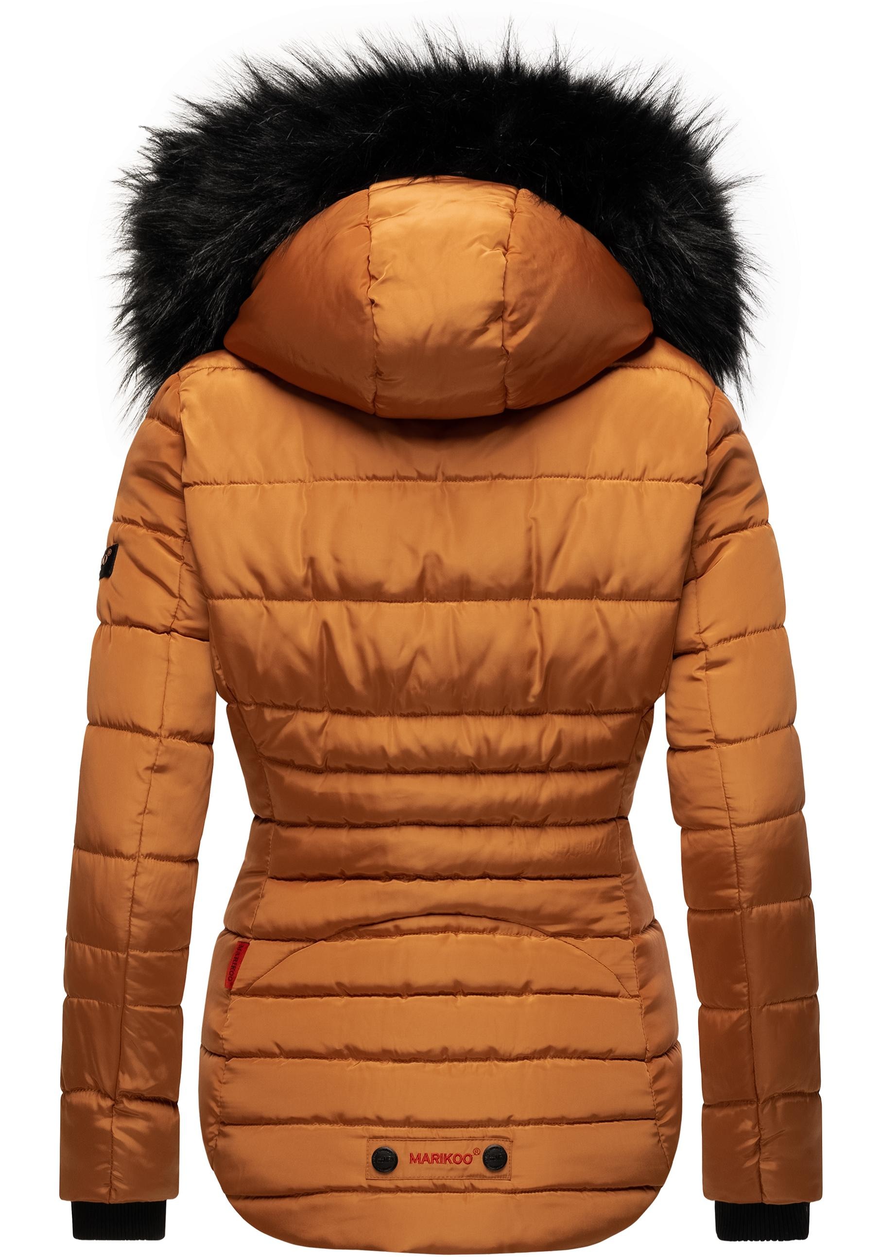 Marikoo Steppjacke »Lotusblüte«, mit Kapuze, hochwertige Winter Jacke mit edler Kunstpelz Kapuze