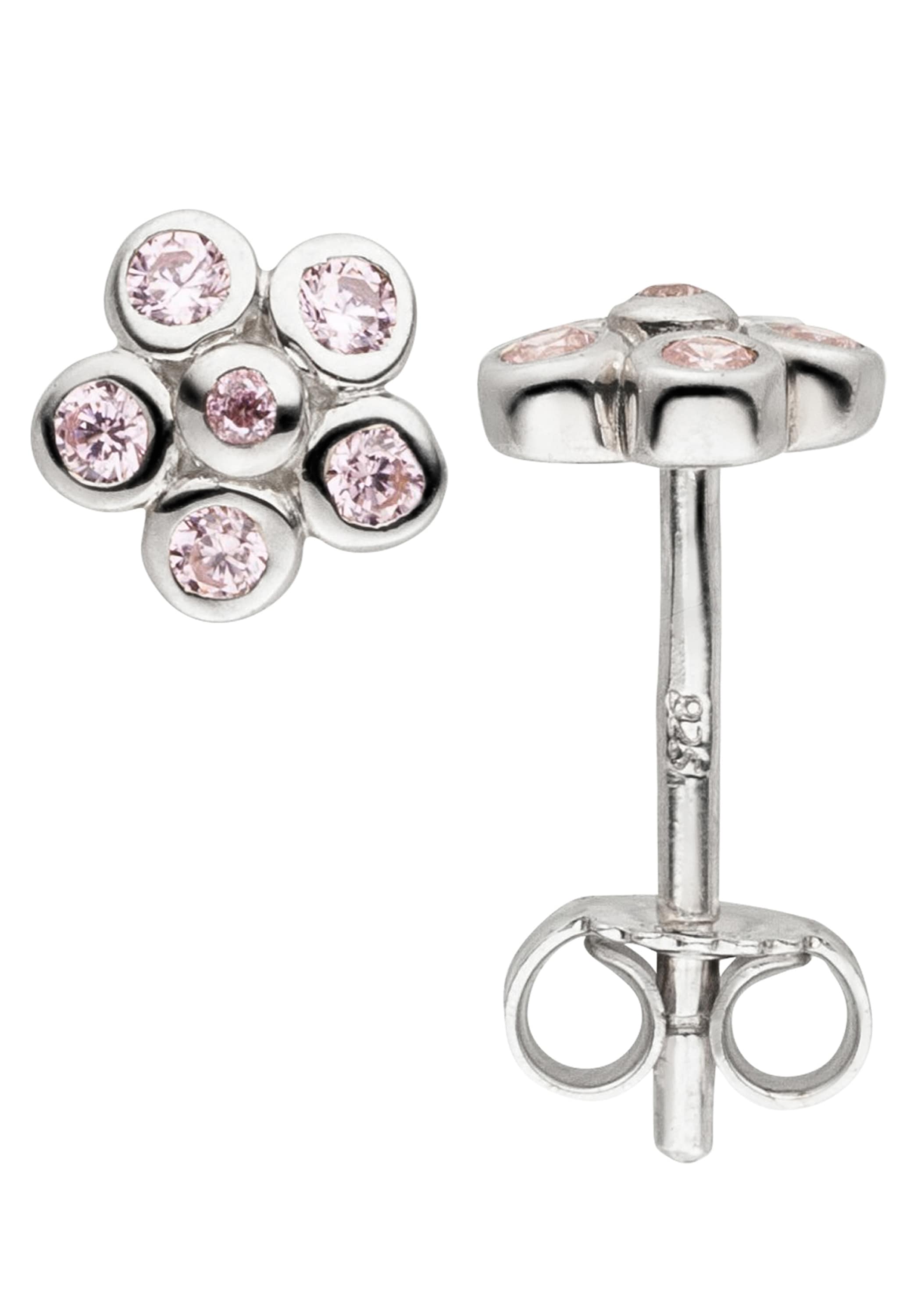 Zirkonia Ohrstecker rosa«, rhodiniert BAUR Blume 925 mit | kaufen »Ohrringe Paar JOBO 12 Silber