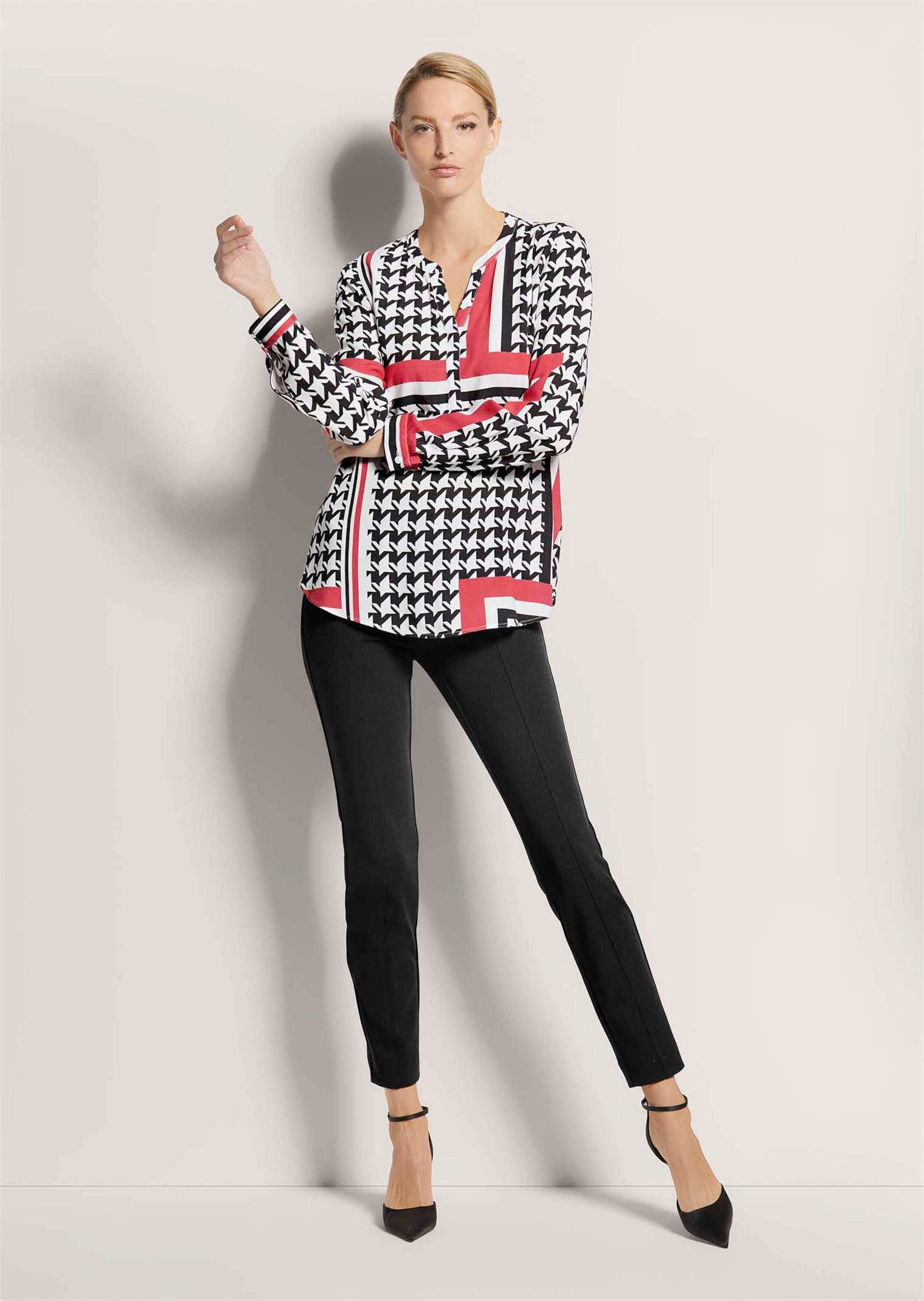 MADELEINE Langarmbluse »Tunika-Bluse Hahnentritt-Bluse mit V-Ausschnitt«