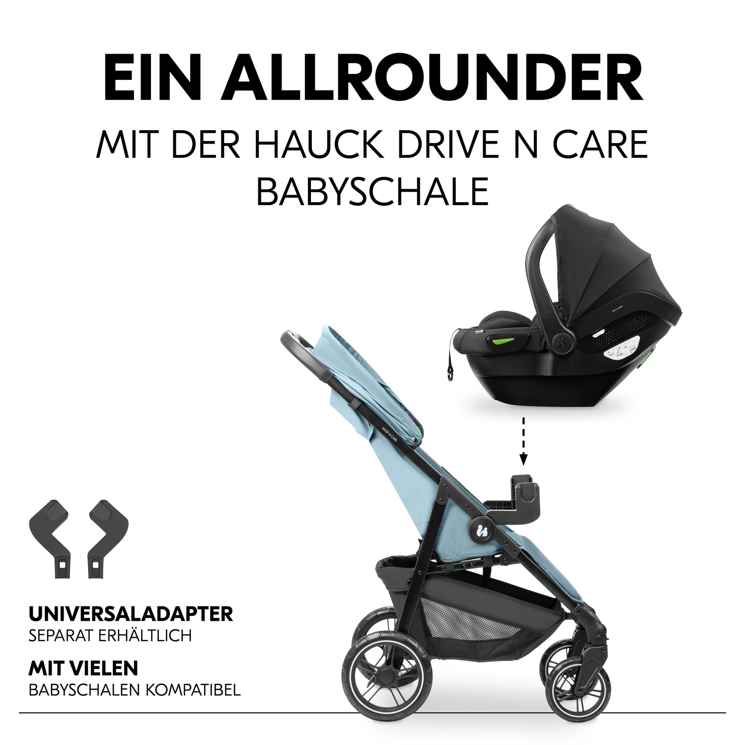 Hauck Kinder-Buggy »Shop N Care, Dusty Blue«, 22 kg, bis 22 kg belastbar; kompatibel mit Babyschale