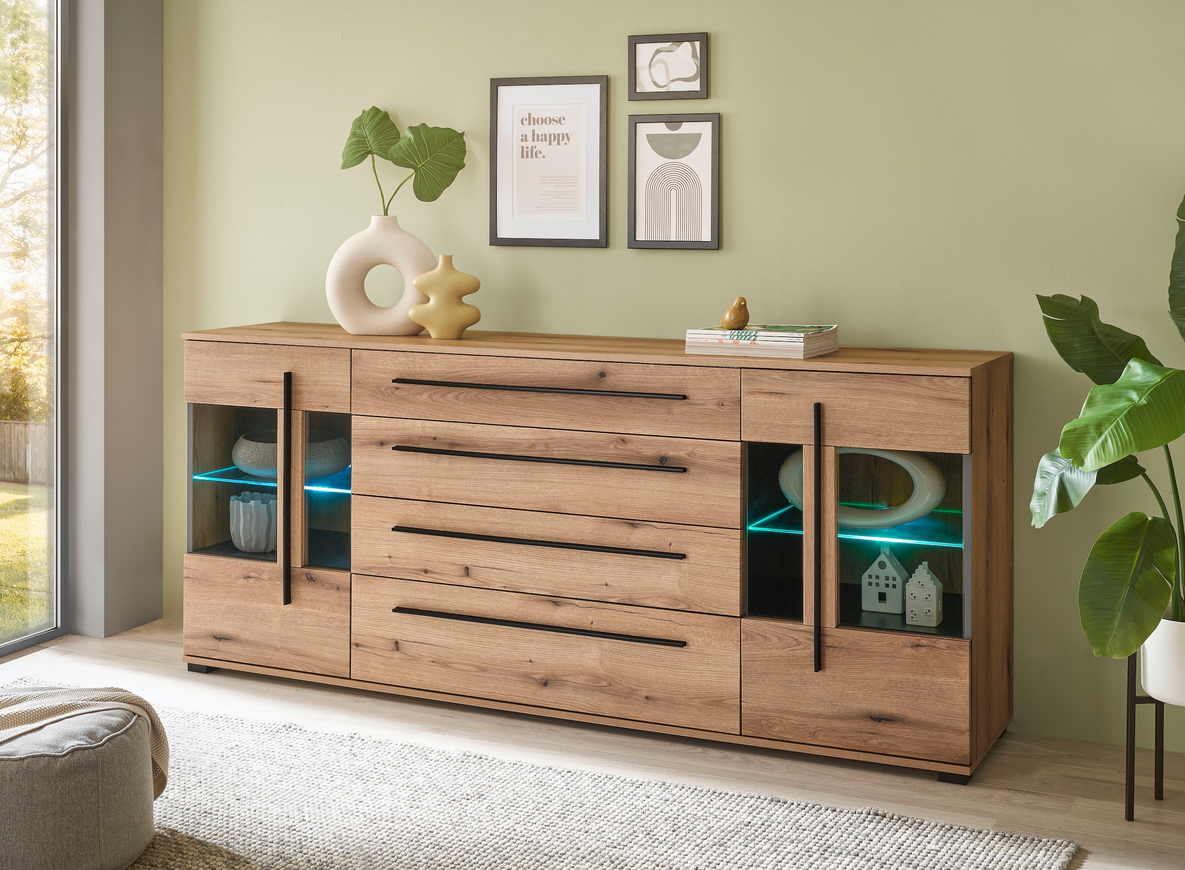 INOSIGN Sideboard »Cantara, moderner Schrank, Kommode in Eiche Evoke oder weiß«, schwarze Stangengriffe, ausreichend Stauraum, vielseitig einsetzbar