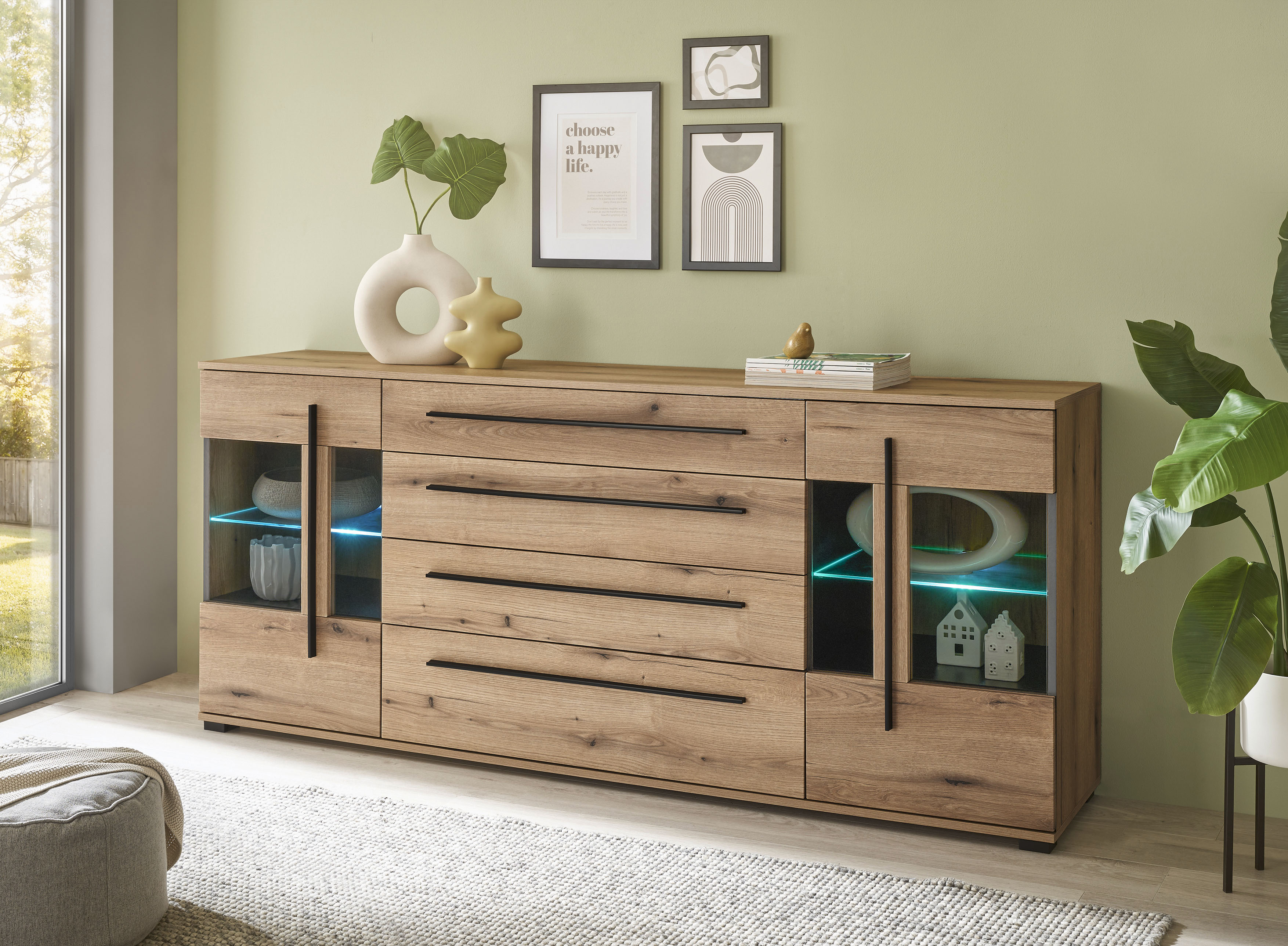 Thumbnail - Home affaire Sideboard "Cantara, moderner Schrank, Kommode in Eiche Evoke oder weiß" schwarze Stangengriffe, ausreichend...