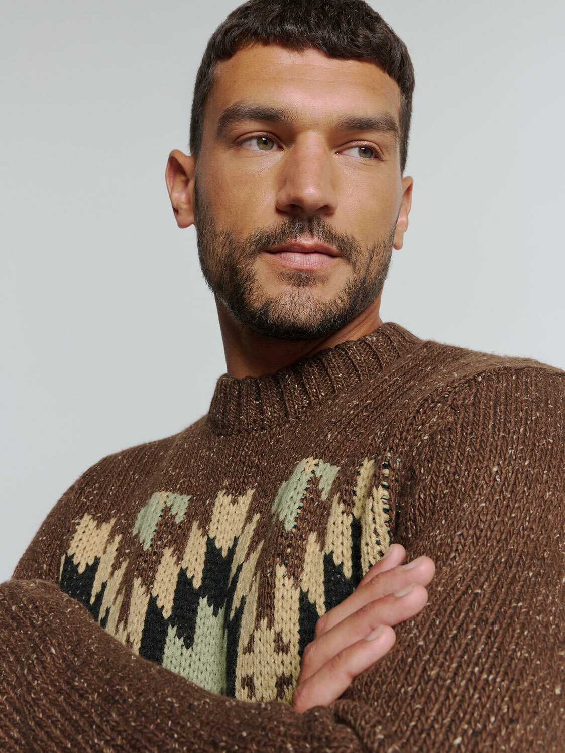 NO EXCESS Rundhalspullover »No Excess Jacquard-Pullover mit Seide«