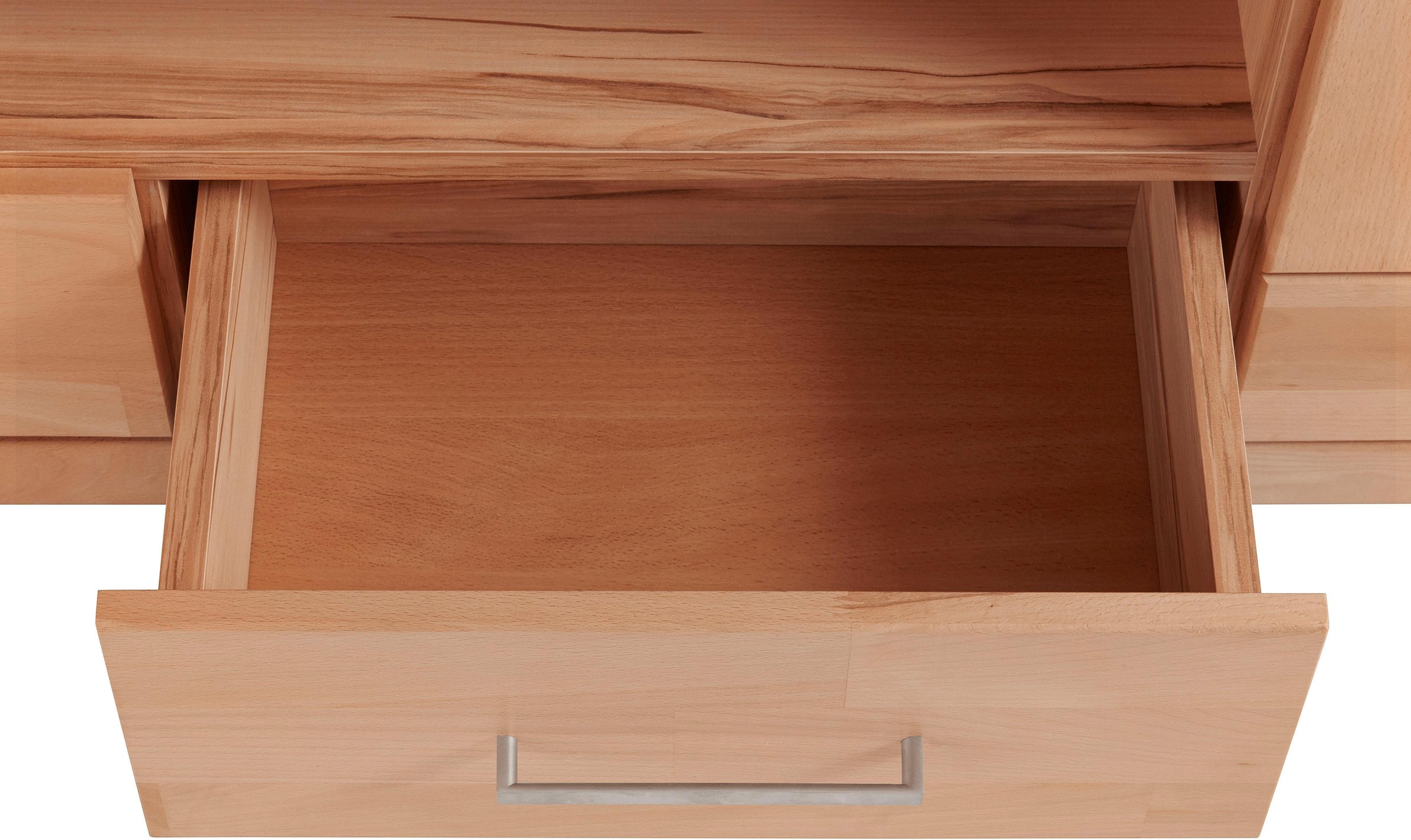 Home affaire Lowboard »Ribe,180cm breit, Fronten Massivholz,6 Fächer,Kabeldurchführung«, Korpus Holzwerkstoff,Glaseinsatz aus gehärtetem Glas,Böden versetzbar