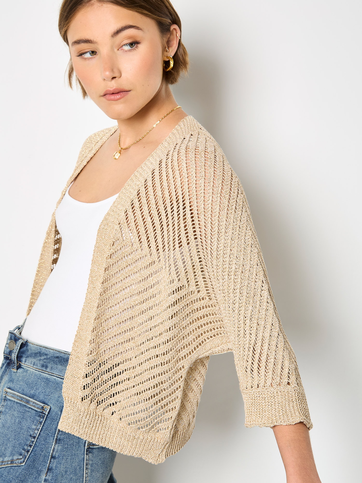 Apricot Cardigan "Goldfarbener, schimmernder Strick-Cardigan" mit Goldschimmer