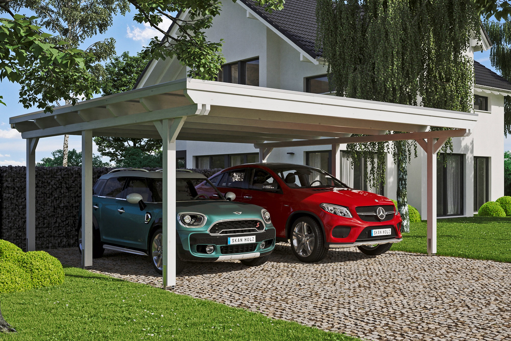 Skanholz Doppelcarport "Emsland" Massivholz 550 cm weiß versch. Farben
