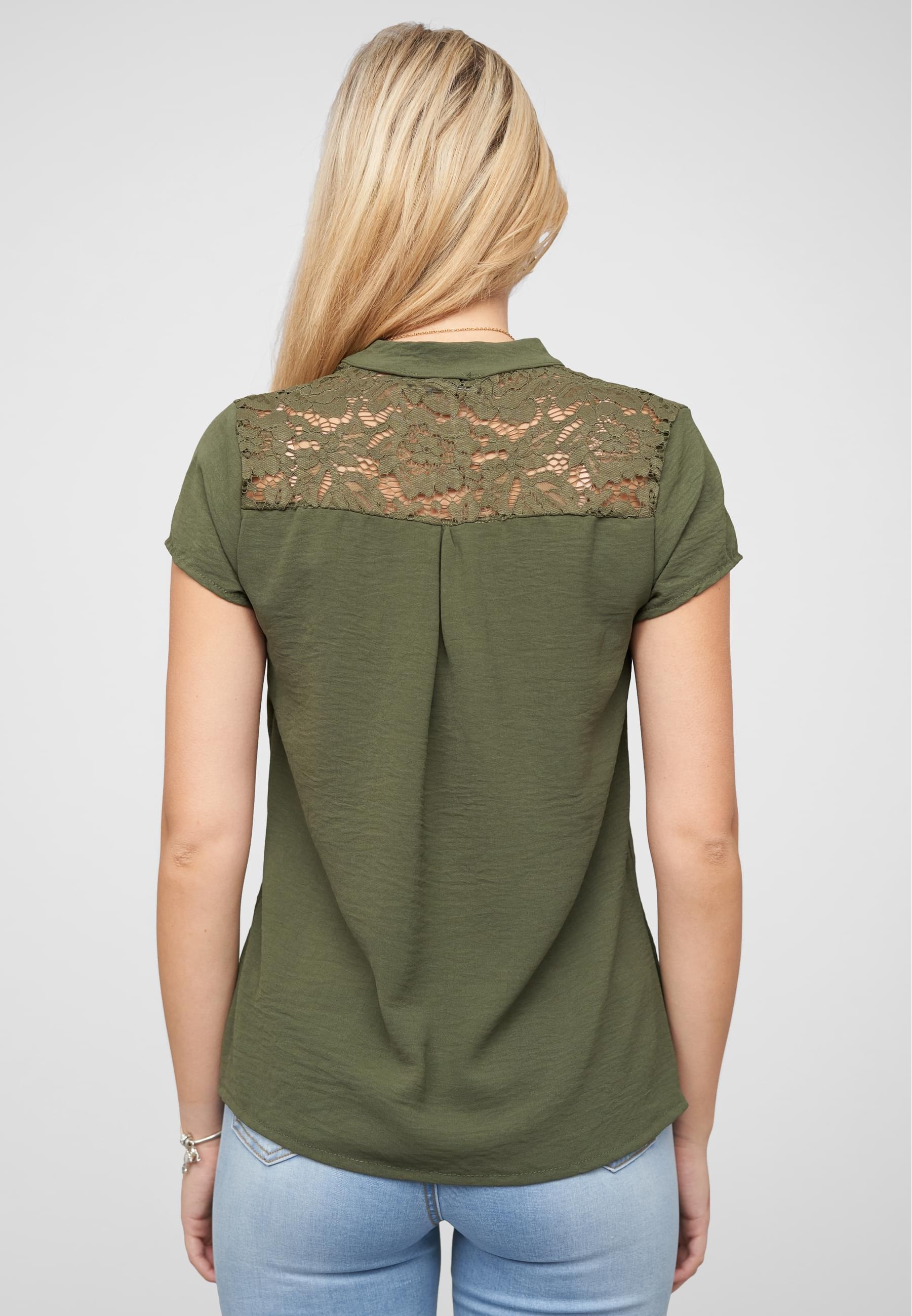 CLOUD 5IVE Klassische Bluse »CLOUD 5IVE Musselin Shirt V-Neck mit Deko Knopfleiste und Spitze«