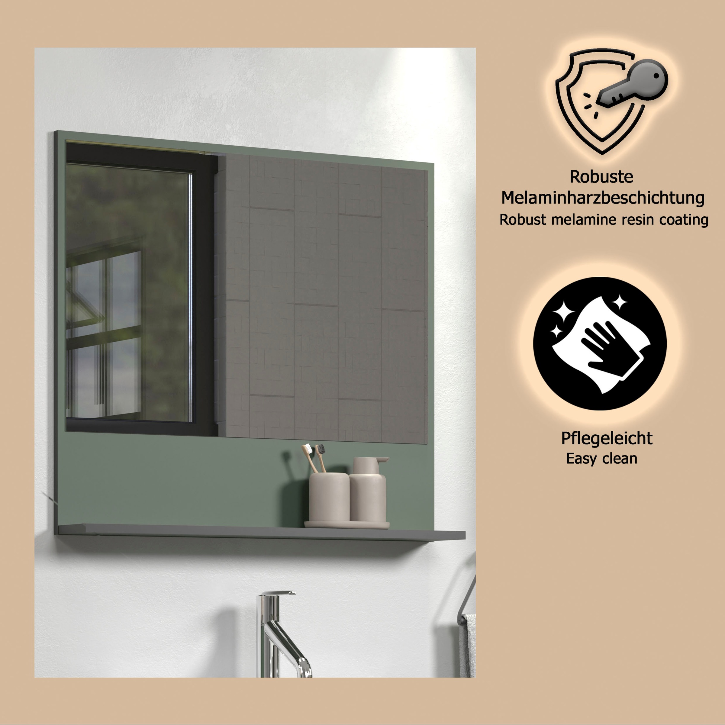 welltime Badspiegel »Amrum« Wandspiegel mit Ablage - (B/T/H) wahlweise 60 bis 80/14/74 cm