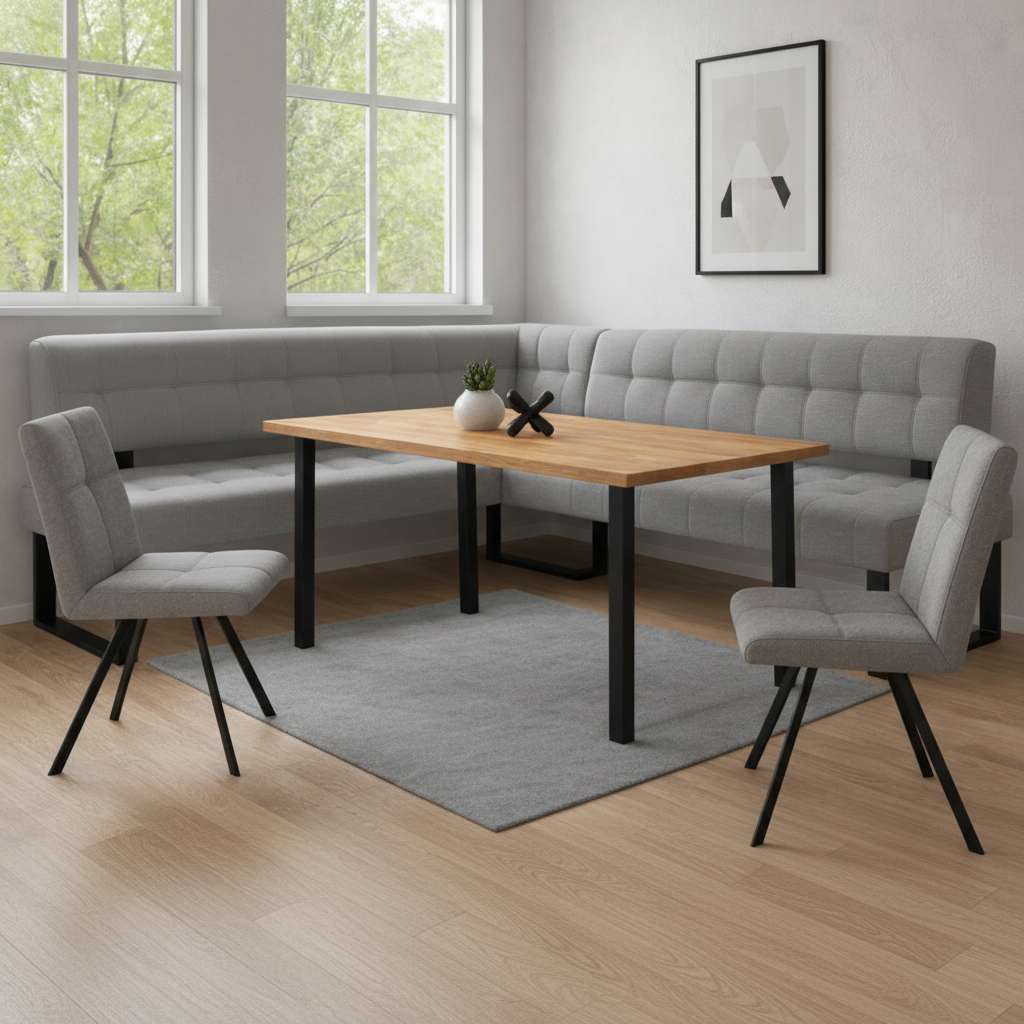 Home affaire 1100000002199 "Mia Essecke, Sitzgruppe, Eckbankgruppe, Küchenbankgruppe" Set, 4er, 4 tlg. Eckbank mit Wellenfederung; Tisch in Eiche massiv