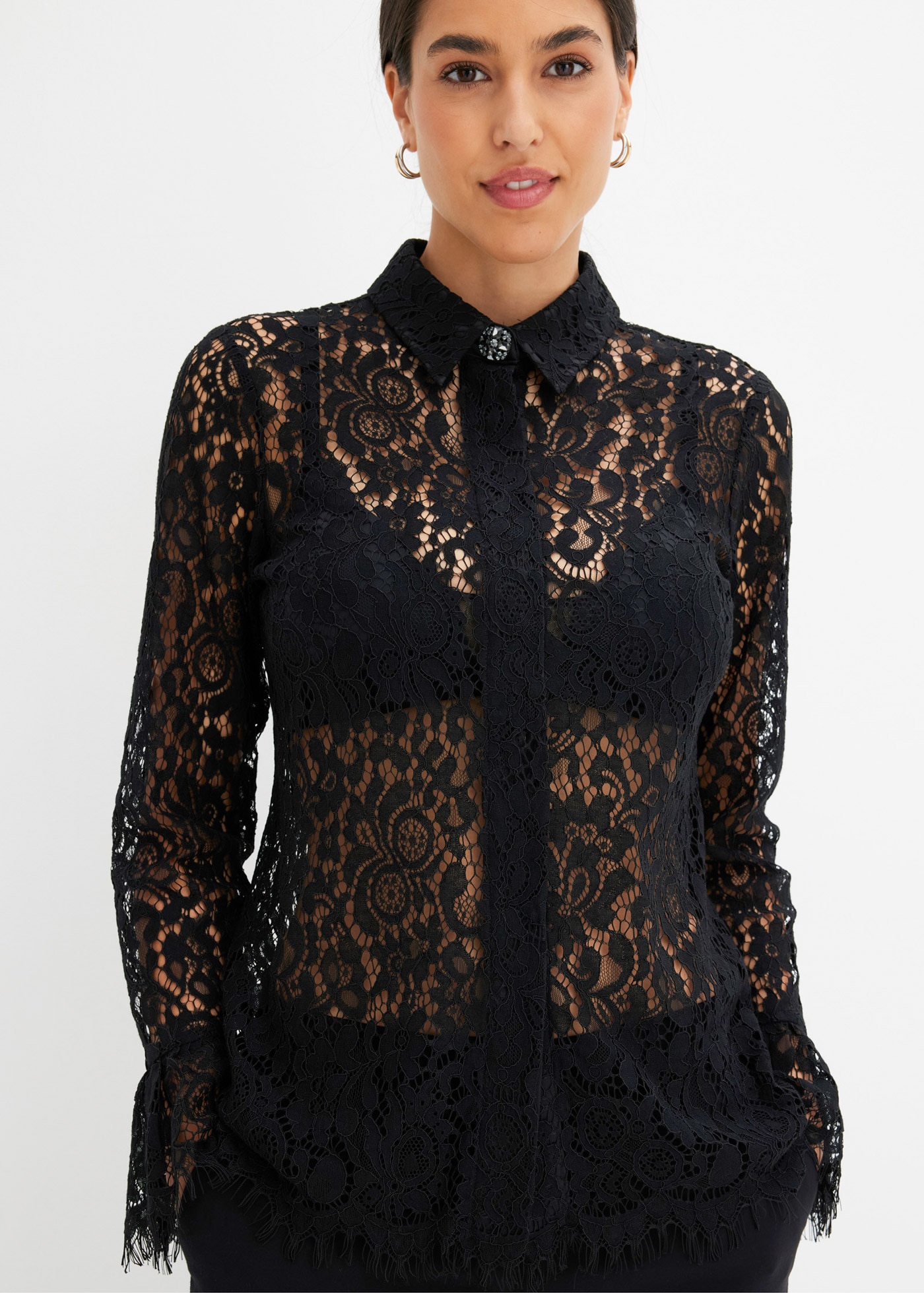 bonprix Langarmbluse Bluse aus Spitze