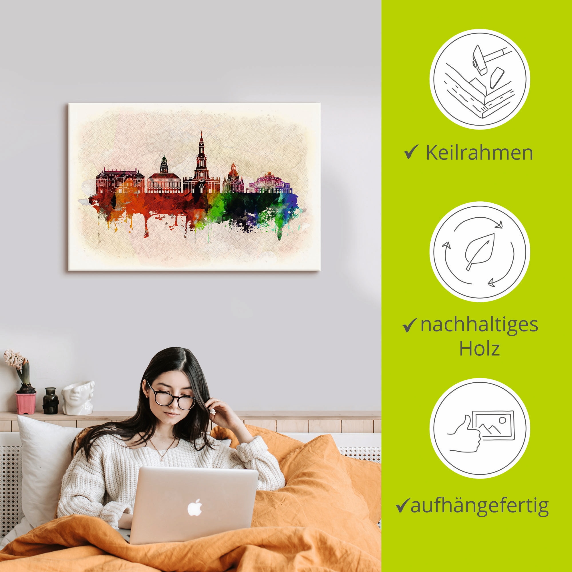 Artland Leinwandbild »Dresden Deutschland Skyline«, Deutschland, (1 St.), auf Keilrahmen gespannt
