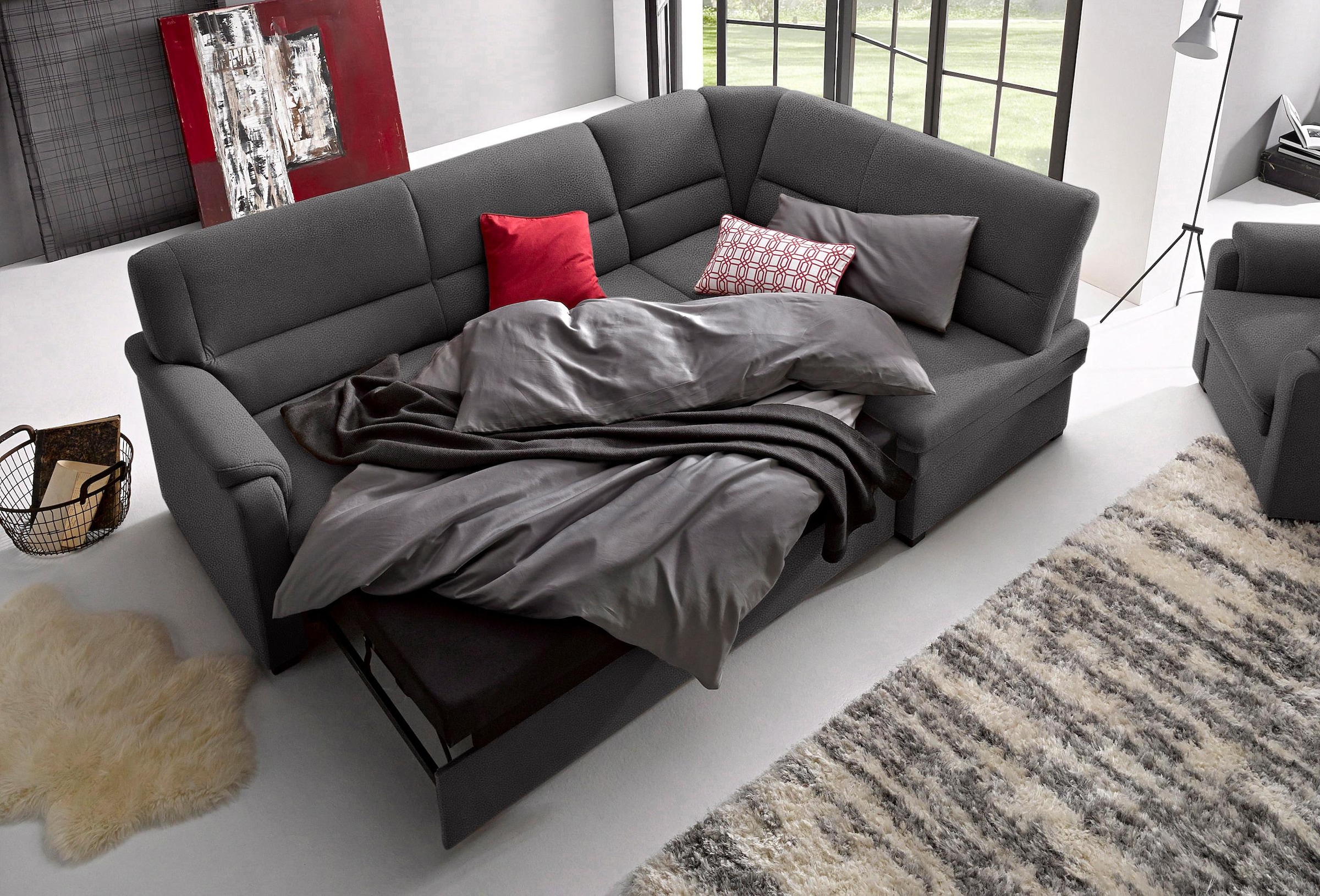 sit&more Ecksofa "Pisa L-Form", mit Federkern, wahlweise mit Bettfunktion