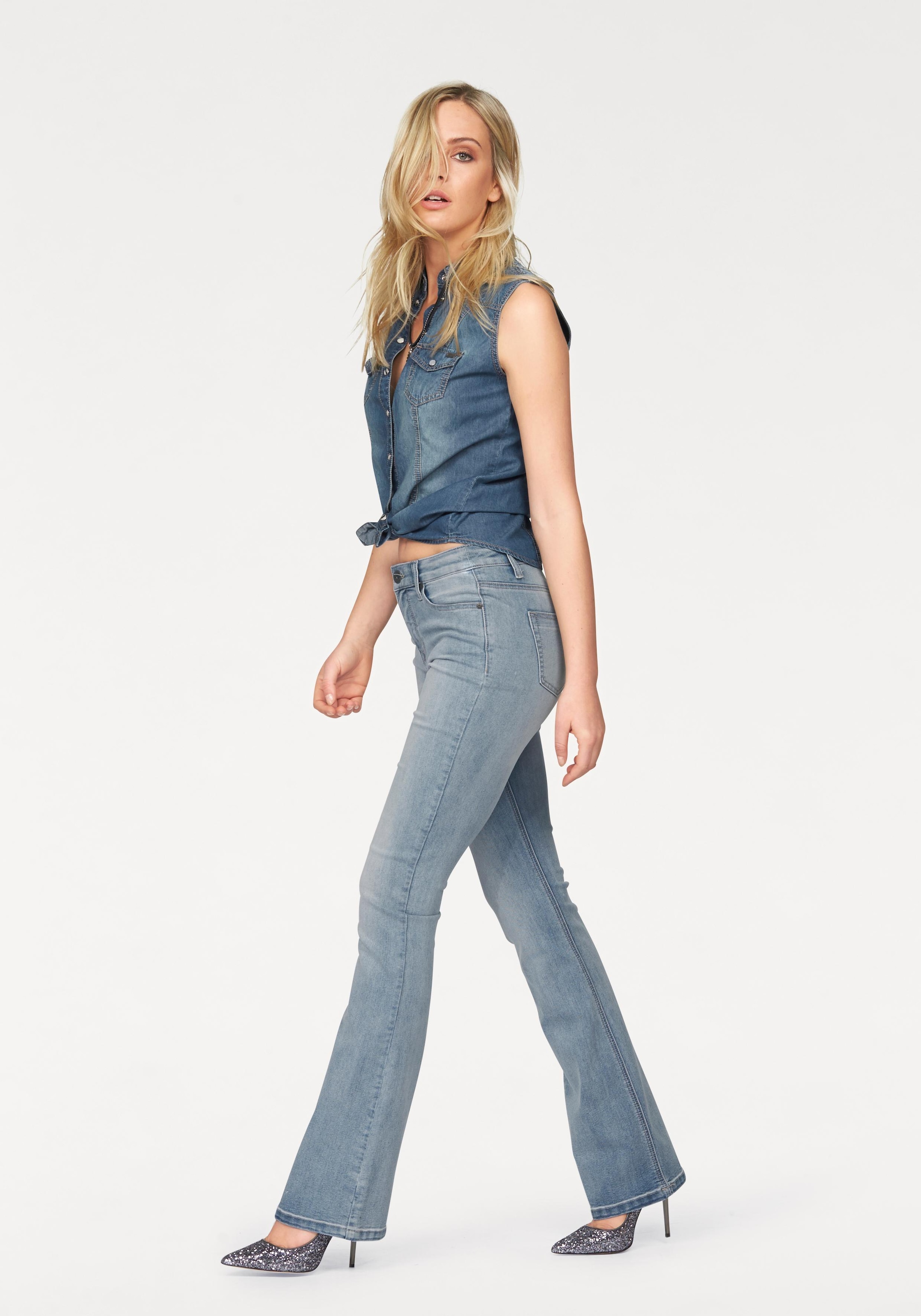 Arizona Bootcut-Jeans »Shaping«, elastische Passform, Bootcut-Beinform, Used-Waschung, hohe Taille