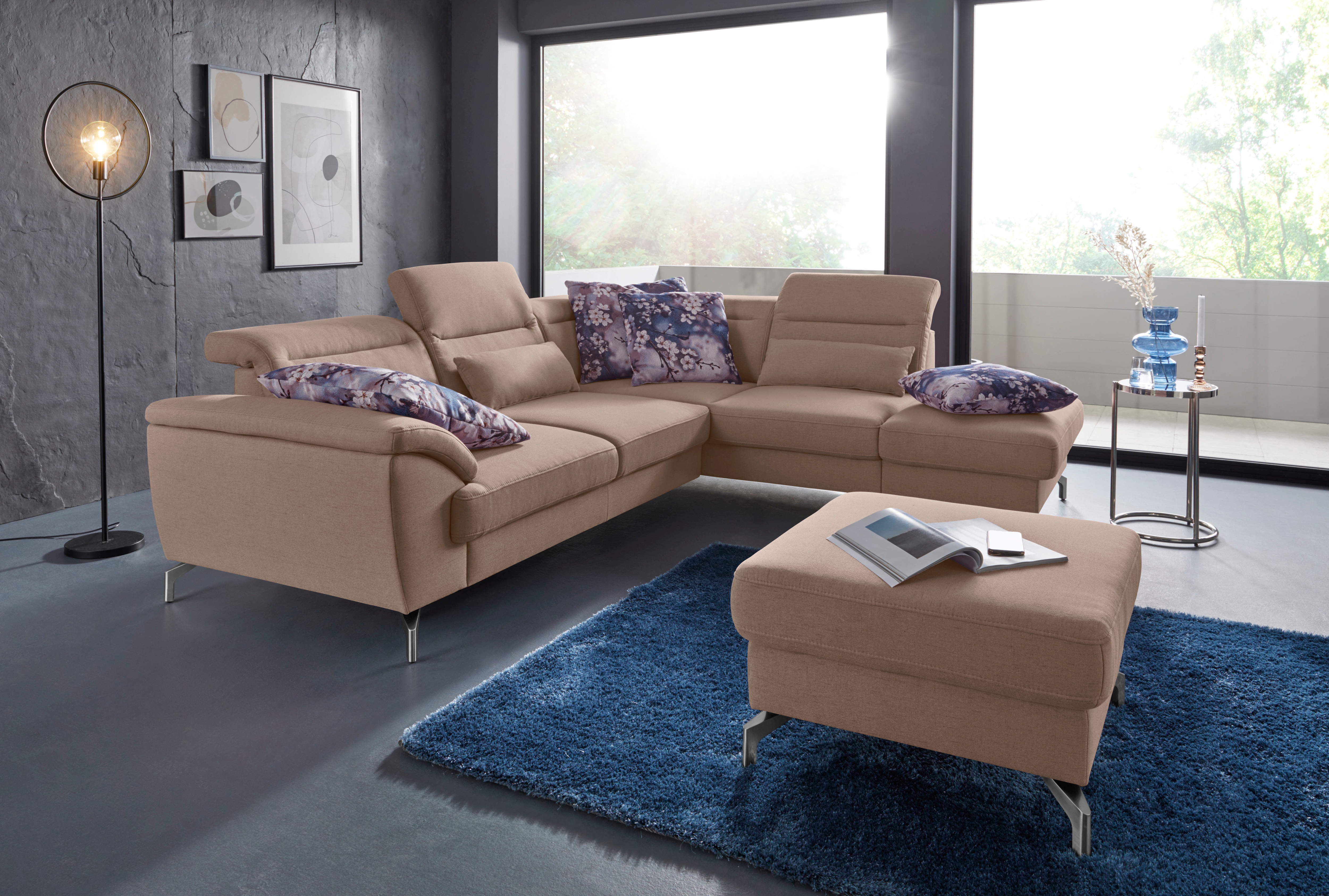 sit&more Ecksofa "Percy L-Form" 12 cm Fußhöhe, Sitztiefenverstellung, wahlweise in 2 Fußfarben