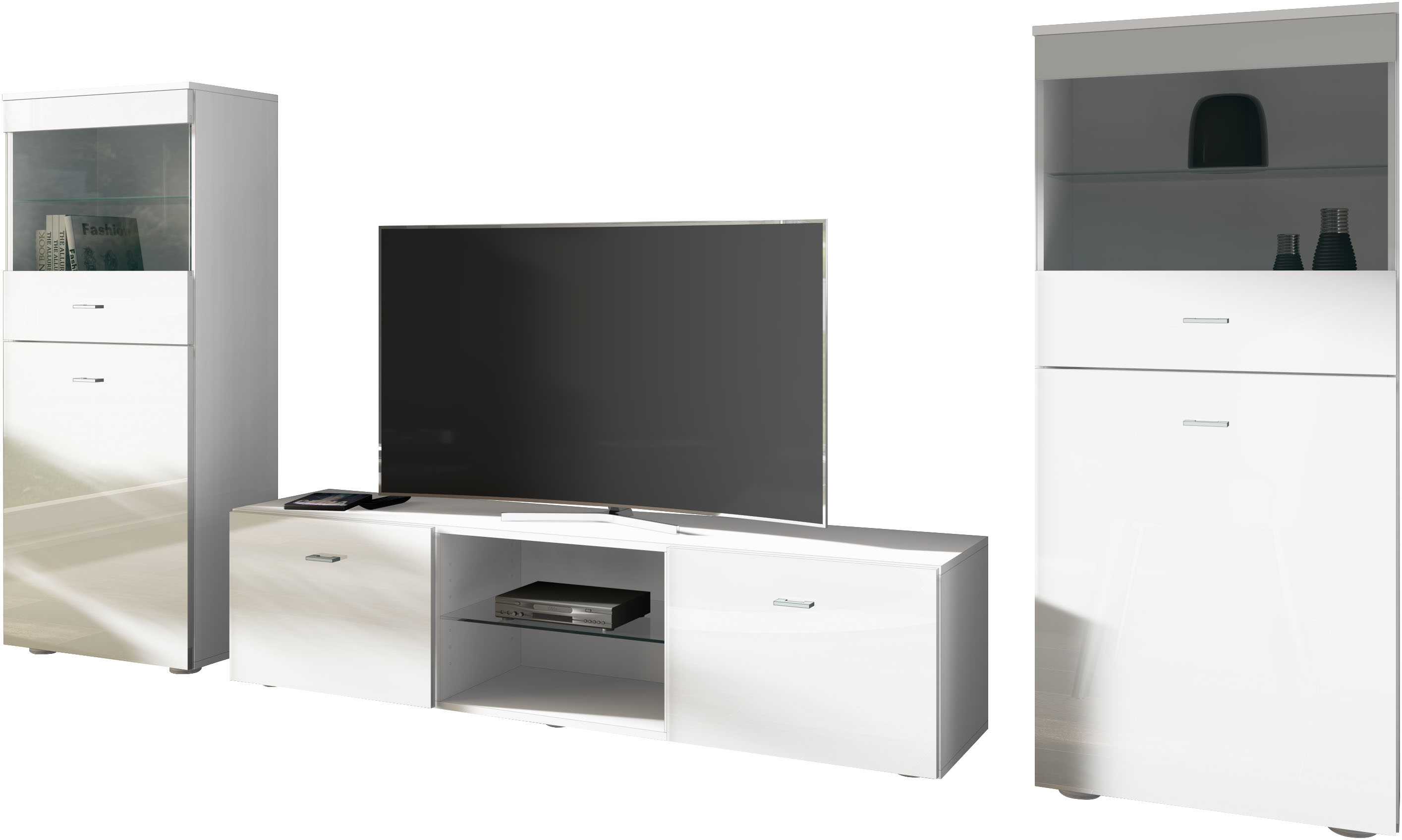 Thumbnail - borchardt Möbel Wohnwand "Scala, Mediawand 3-teilig mit 2 Vitrinen und Lowboard"