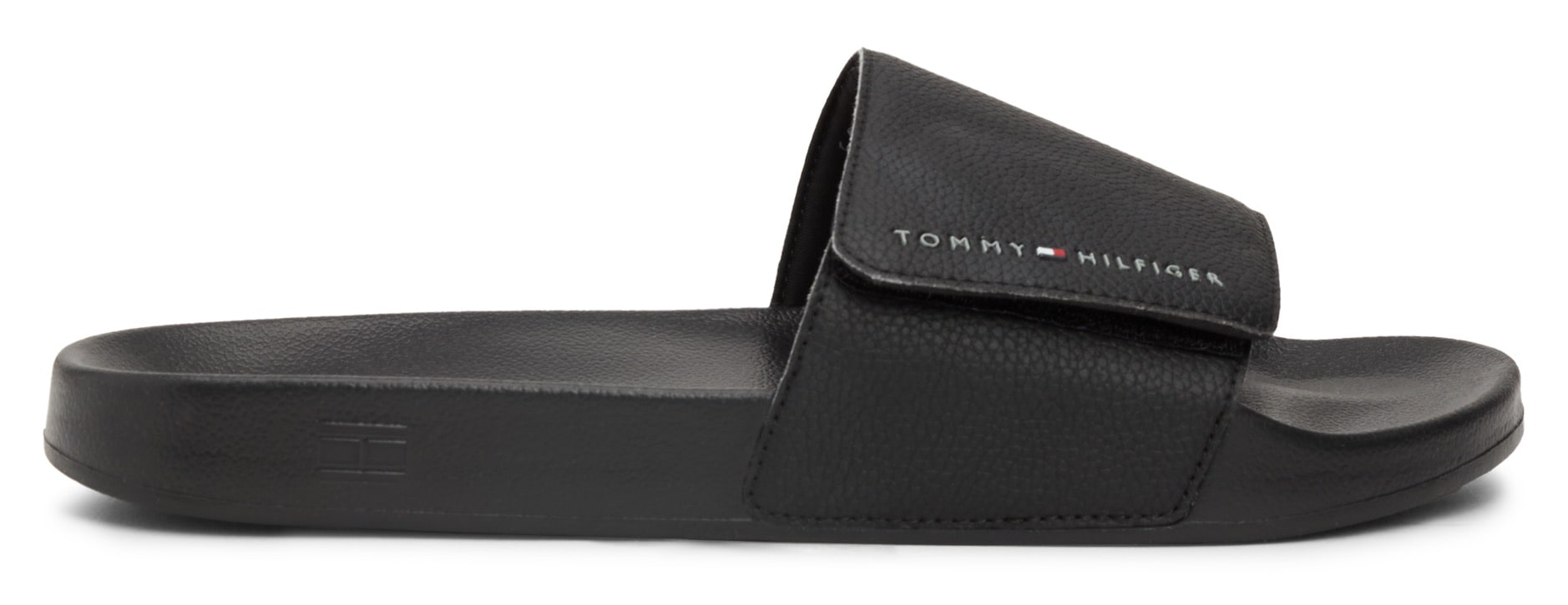 Tommy Hilfiger Pantolette »STRAPPY HILFIGER POOL SLIDE«, Schlappen, Badeschuhe, Poolslide, breite Bandage mit Klettverschluss