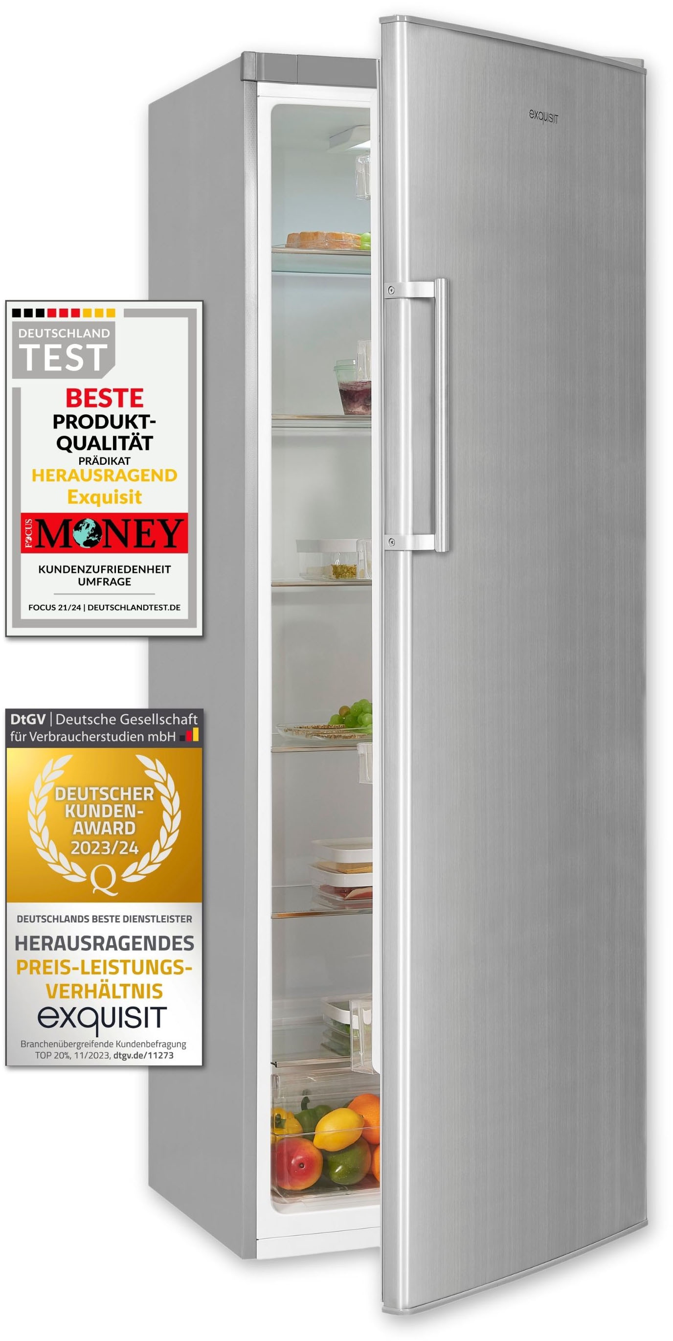 exquisit Kühlschrank »KS350-V-H-040E inoxlook«, 331 L Volumen