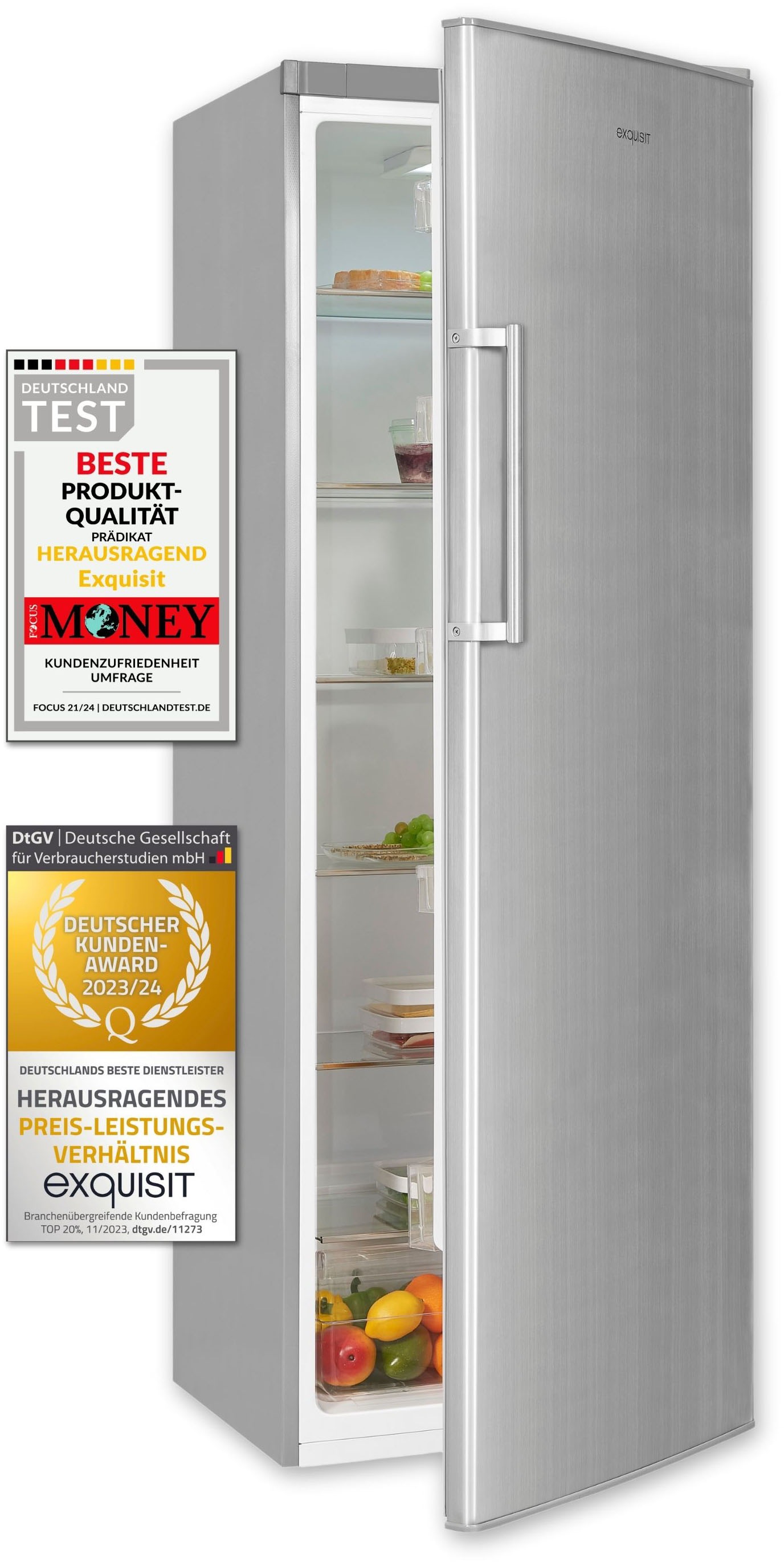 exquisit Kühlschrank "KS350-V-H-040E inoxlook" 173 hoch 60 breit 331 L Volu günstig online kaufen