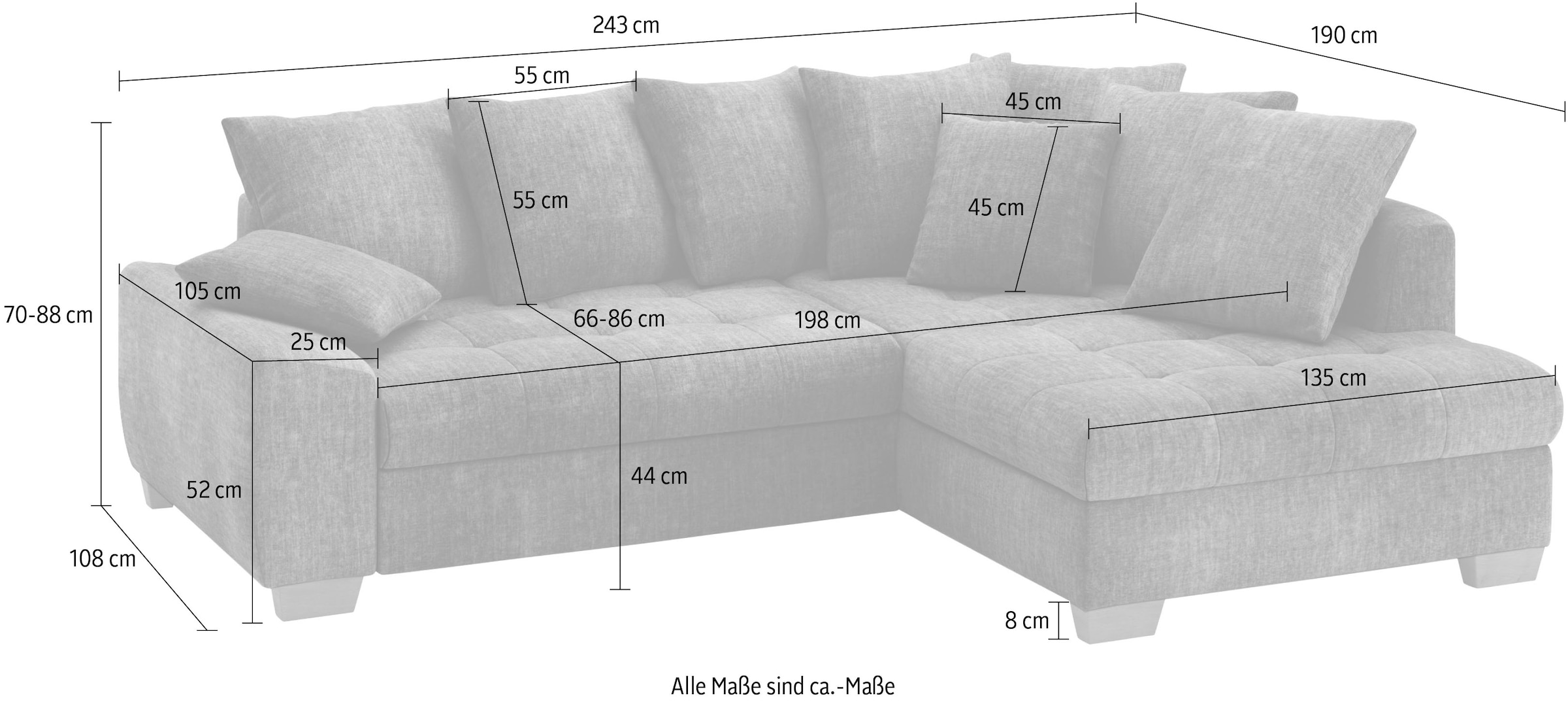 Mr. Couch Ecksofa »Nikita II, L-Form, bis 140kg pro Sitzplatz belastbar«, mit Kaltschaumpolsterung, wahlweise mit Bett und Bettkasten