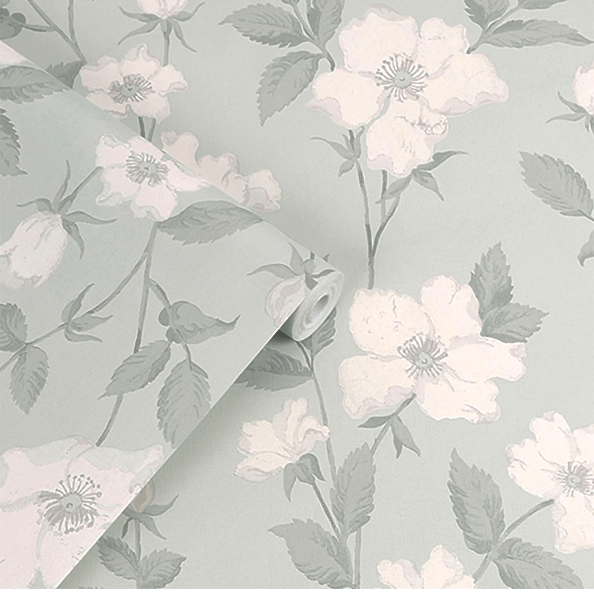 LAURA ASHLEY Vliestapete »Laura Ashley Fleurir Smoke Green Vliestapete«, geblümt, Laura Ashley Fleurir Smoke Green Vliestapete