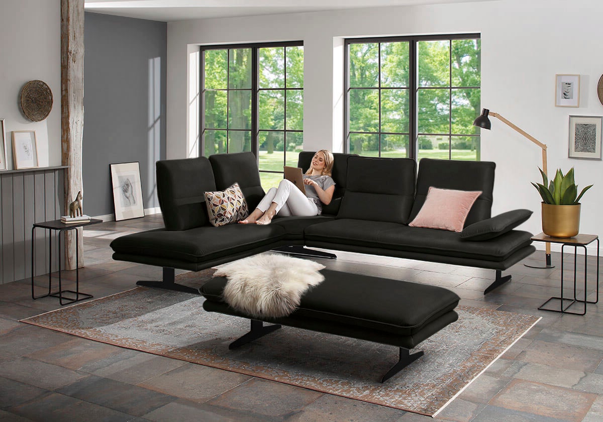 W.SCHILLIG Ecksofa "broadway, Designsofa, toller Sitzkomfort, zeitlos, elegant, L-Form" Sitztiefenverstellung, Kopfteil- & Seitenteilverstellung, Breite 284cm