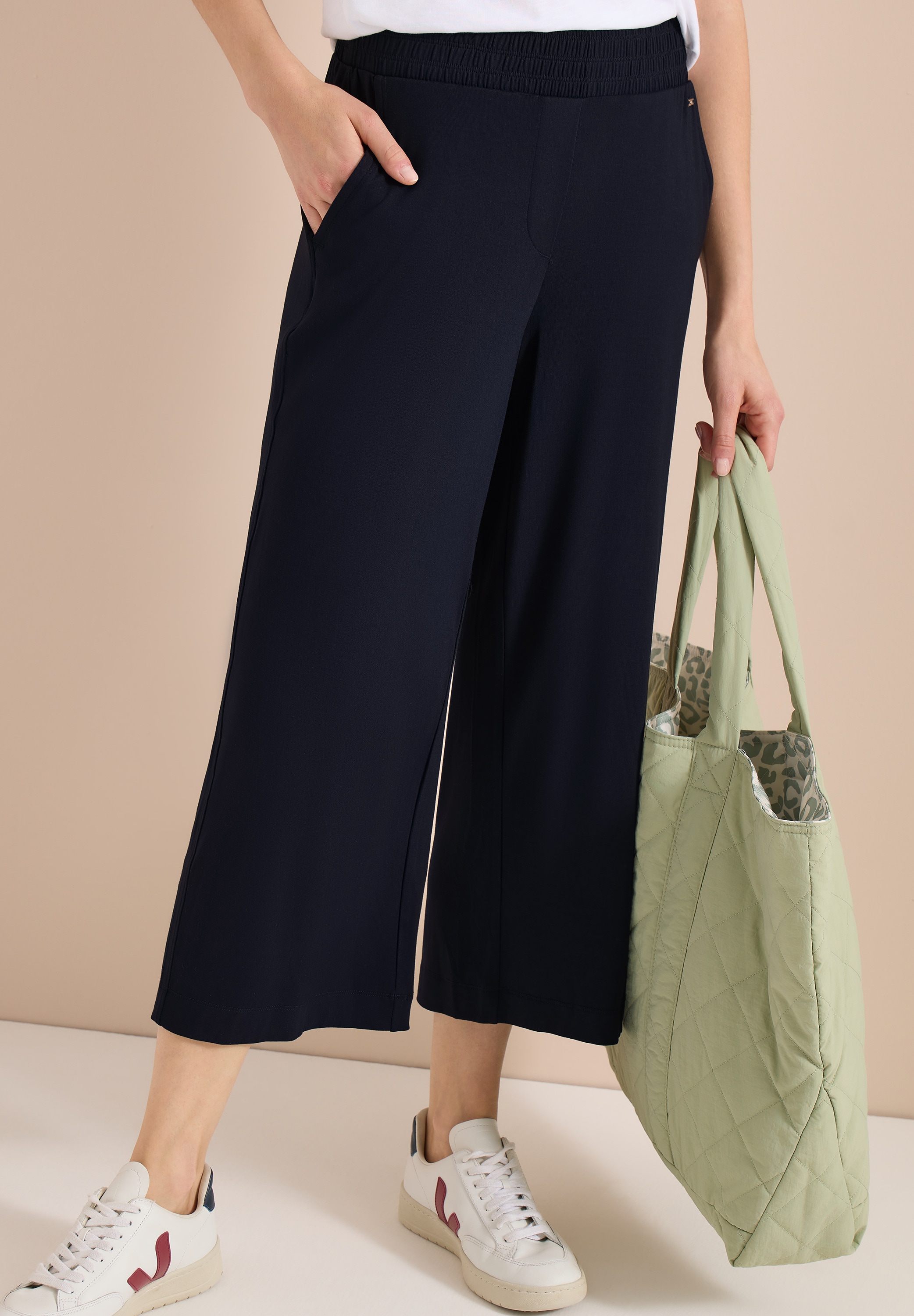 Cecil Jerseyhose "Style Neele" mit elastischem Schlupfbund, High-Waist, Wide Leg