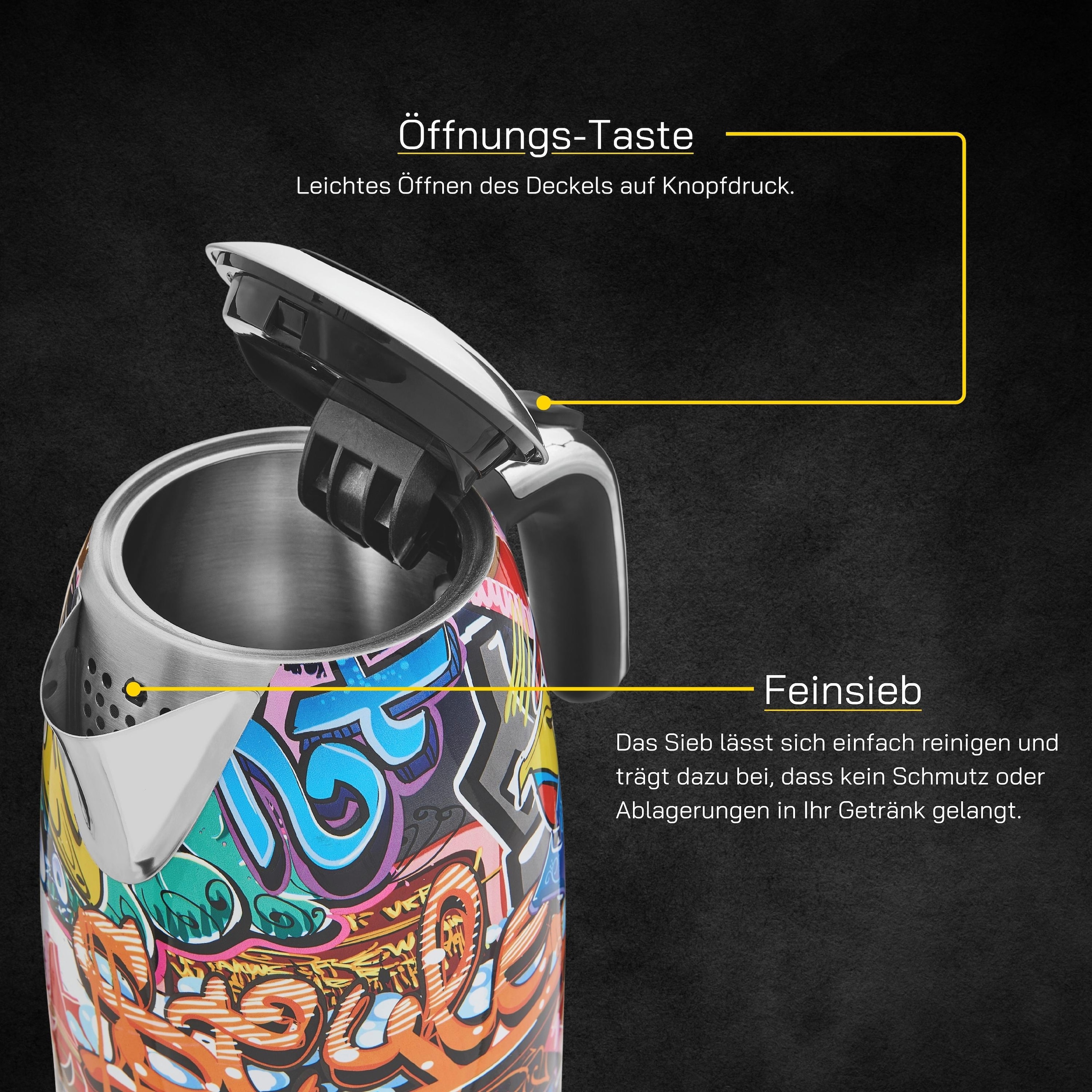 Gutfels Wasserkocher »WATER 3010 G«, 1,7 l, 2200 W, 1,7 L, 2200 Watt, Graffitti-Style