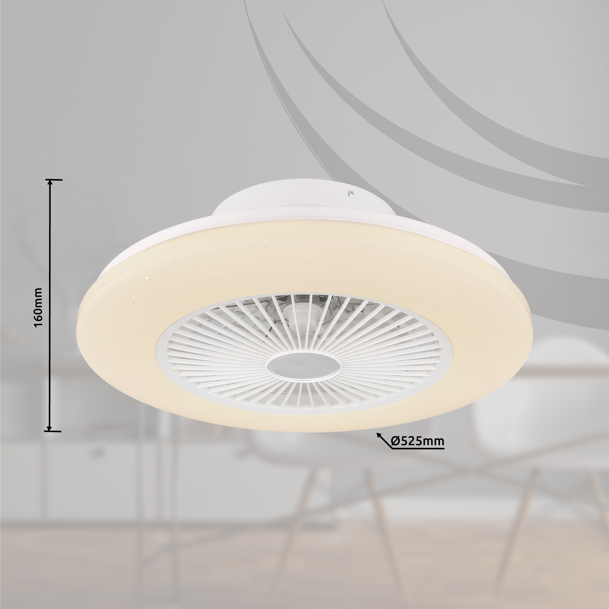 GLOBO LIGHTING Deckenleuchte »TRAVO« LED-Modul 1 Stk. Ventilator/ Küche / Wohnbereich / Schlafzimmer /schwarz / Flügel innen