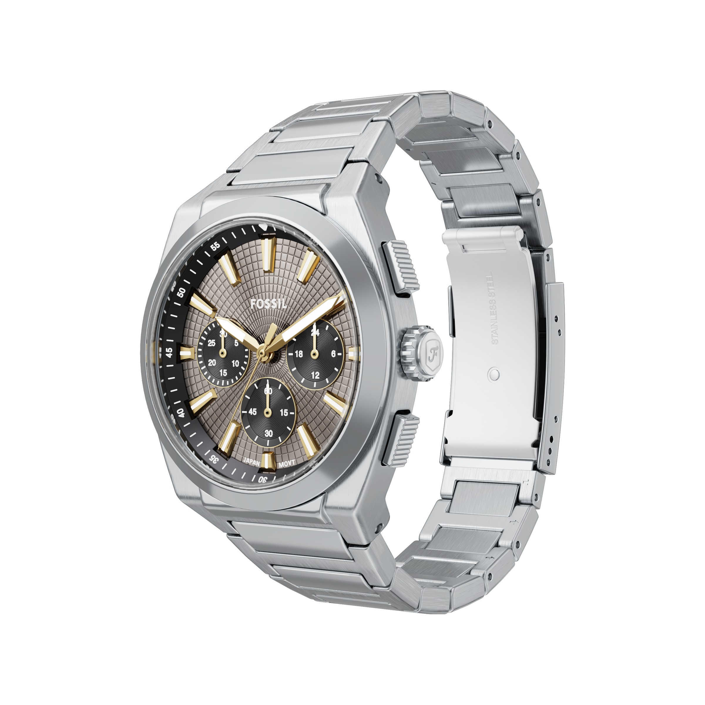 Fossil Chronograph »EVERETT«, Quarzuhr, Armbanduhr, Herrenuhr, Edelstahlarmband, analog