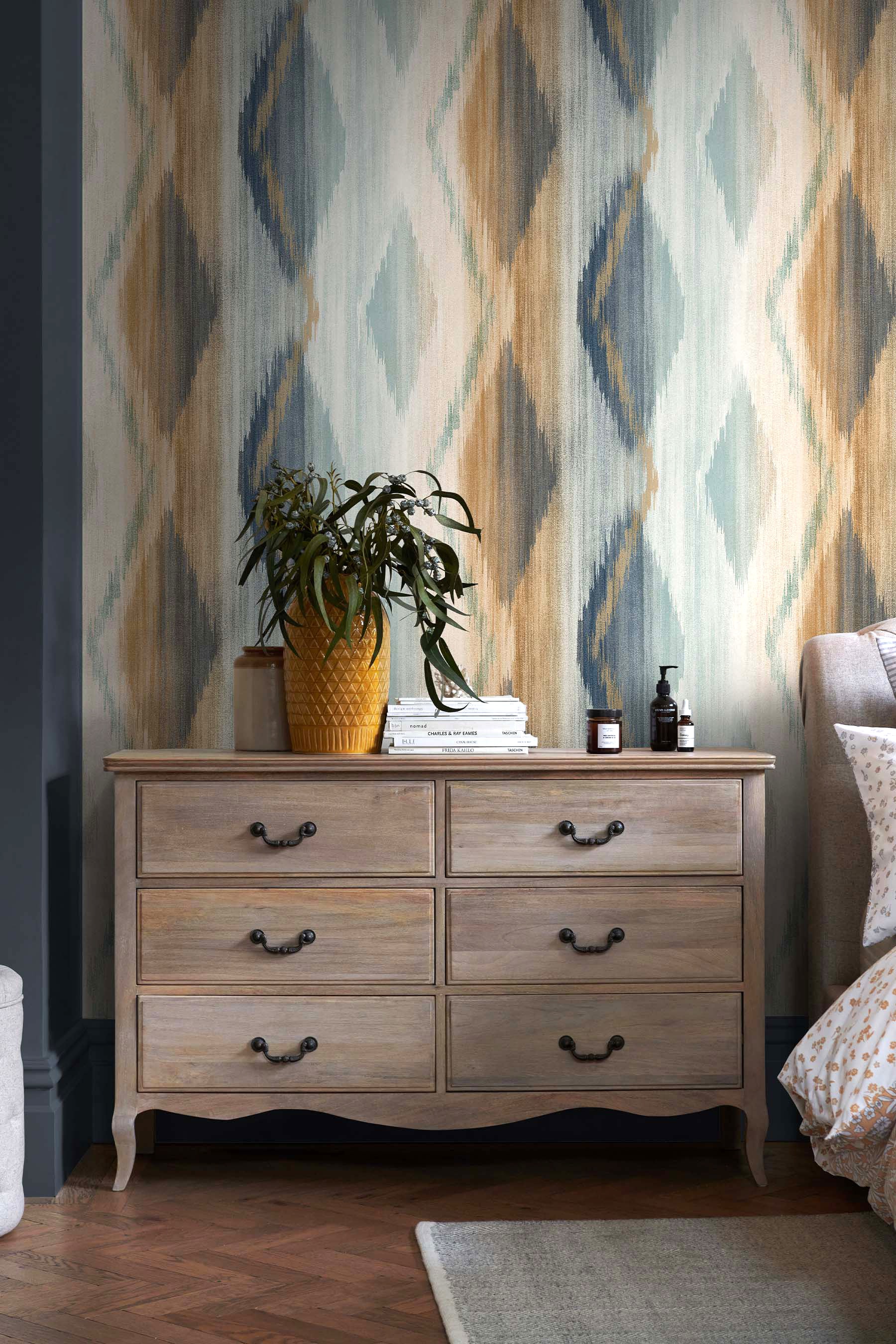 Next Vliestapete "Abstract Ikat Vliestapete 10mx52cm" 3D-Optik Glatt Abstract Ikat Orange 10mx52cm