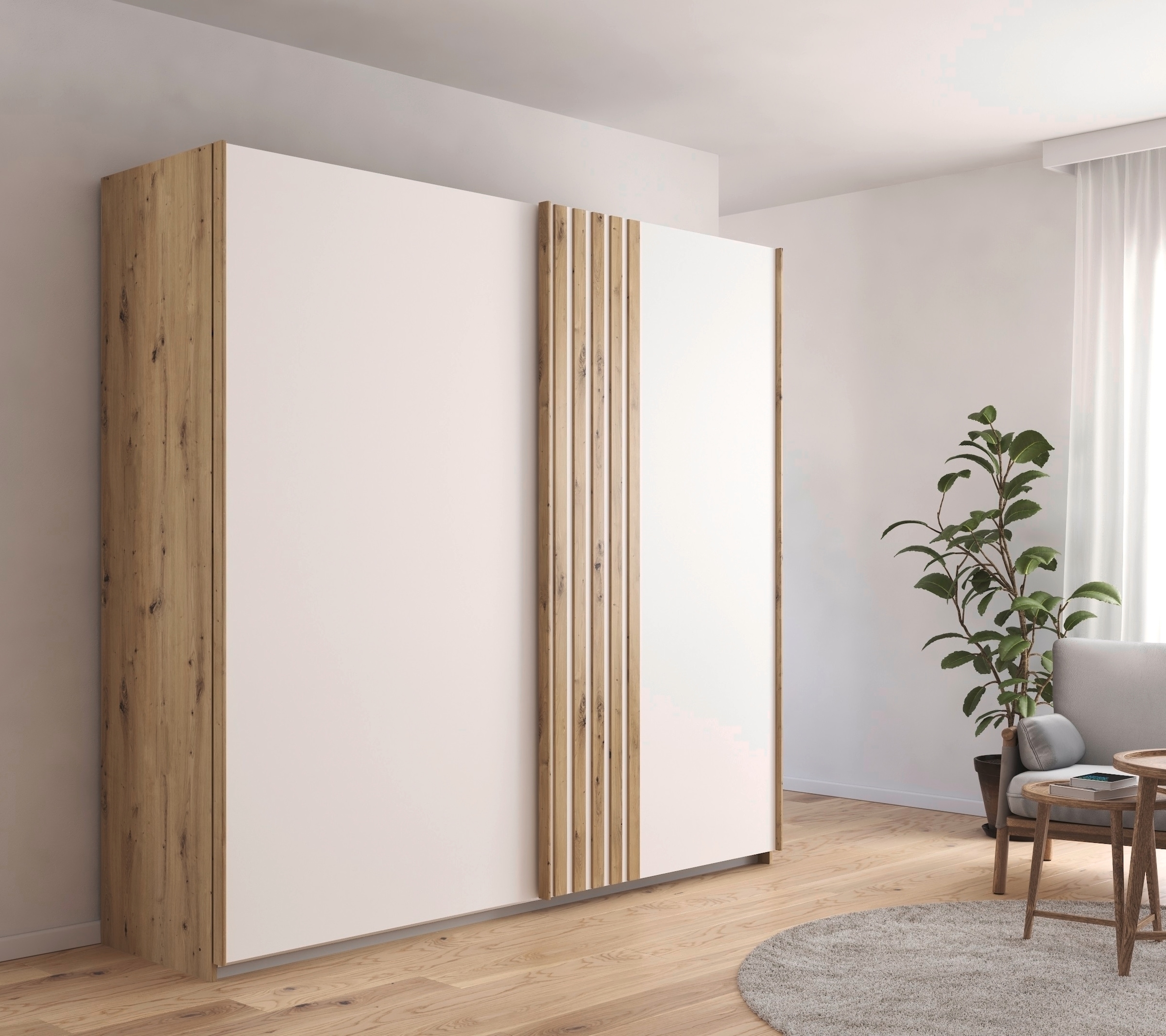 rauch Schwebetürenschrank »Kleiderschrank Schrank Garderobe MOSBACH«, moderne Lamellen-Auflage in 3D Akustikpaneel Optik MADE IN GERMANY