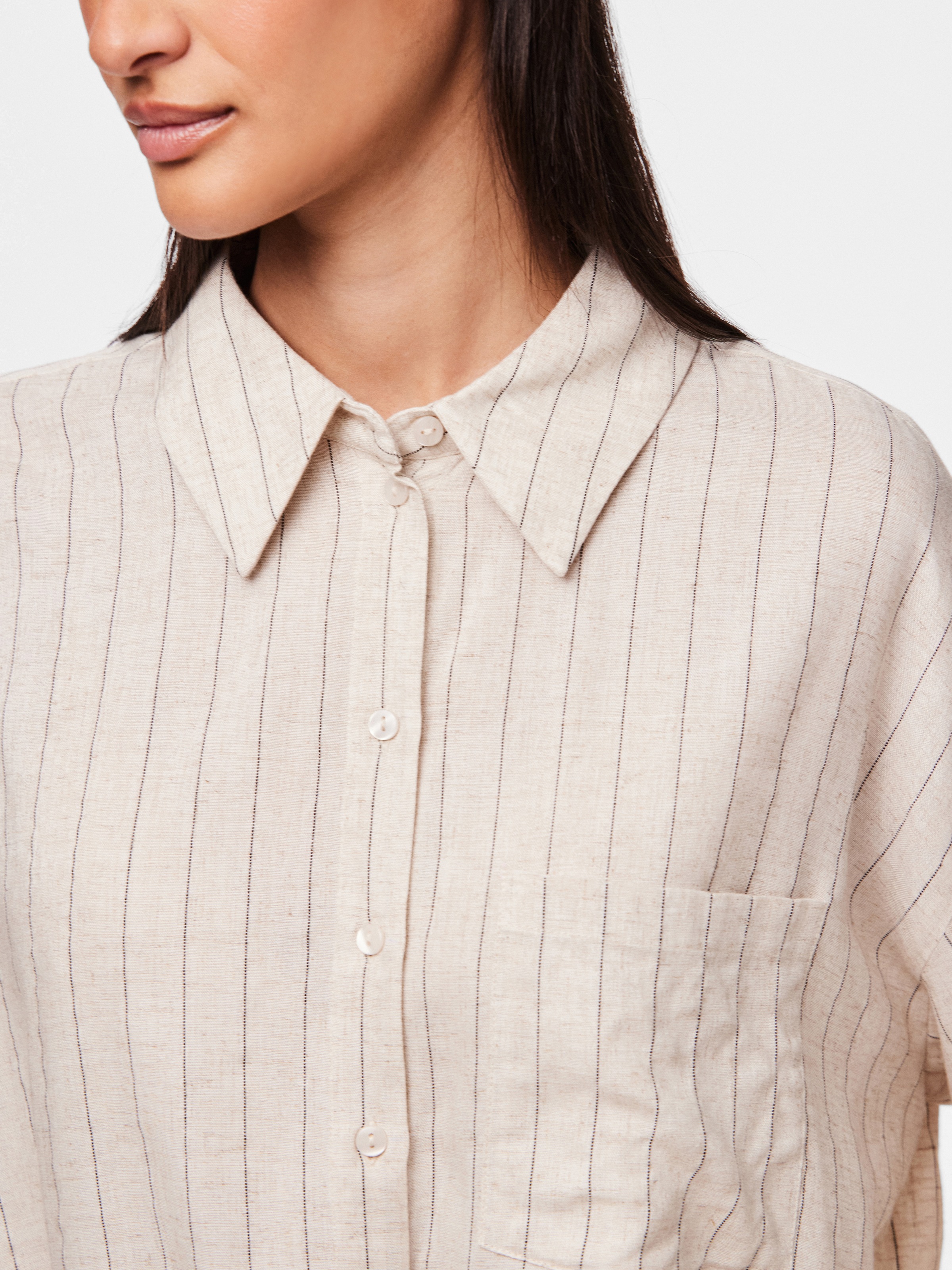 pieces Hemdbluse »PCPIA LS LOOSE SHIRT WVN NOOS«, mit Leinen