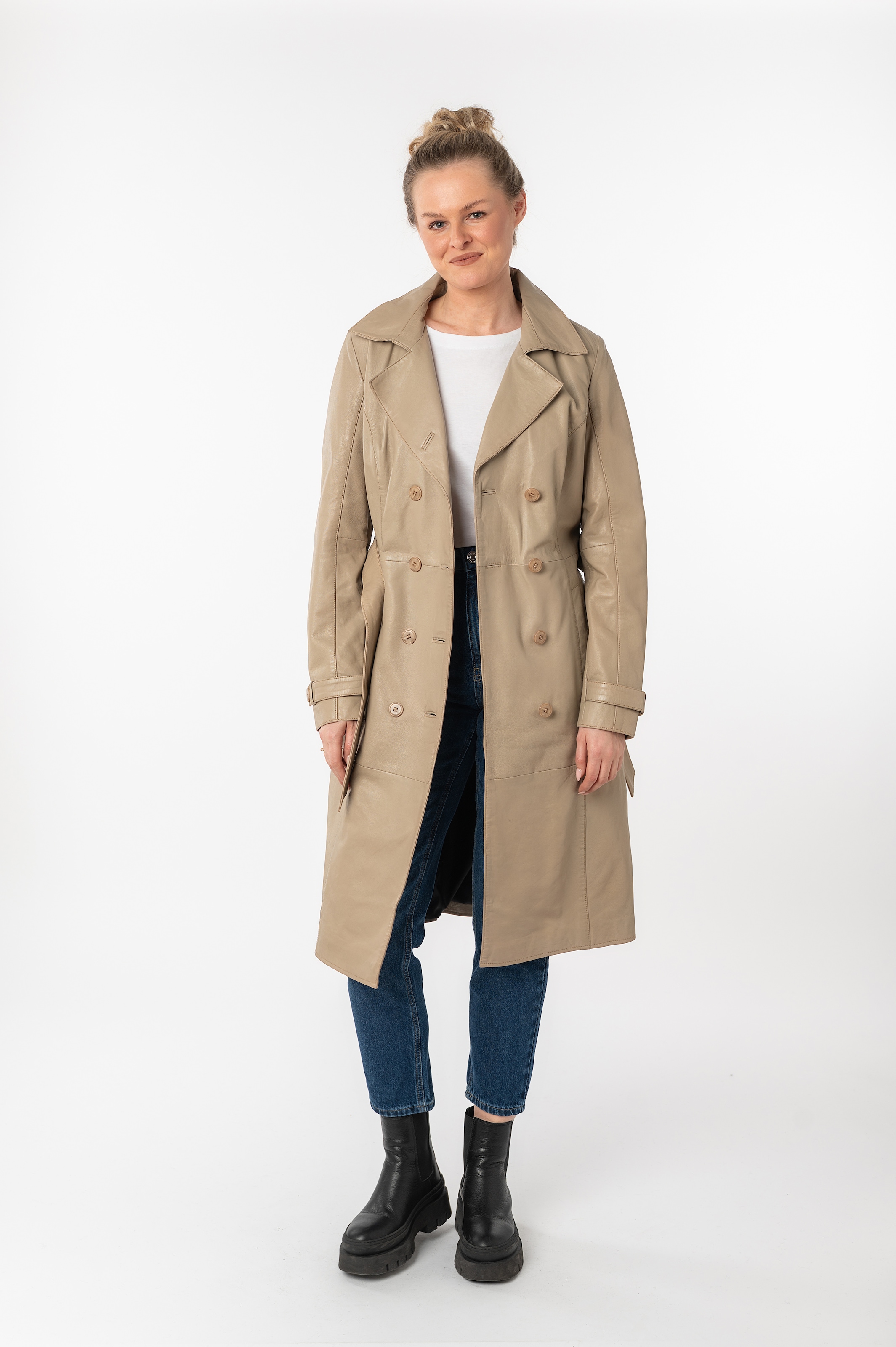 Mauritius Ledermantel »GWTaruh OT«, (2 tlg.), femininer Leder-Trenchcoat mit Bindegürtel