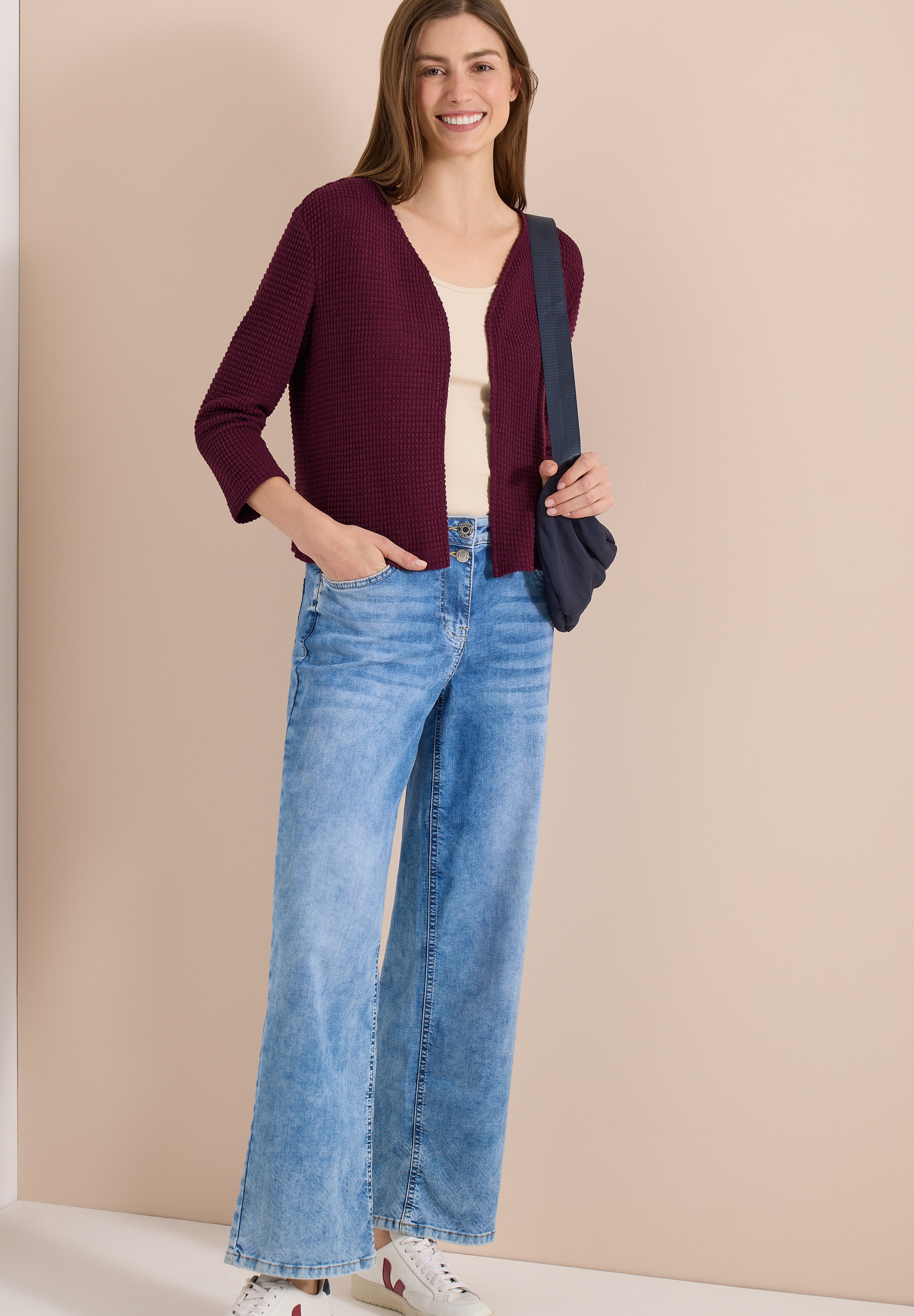 Cecil Shirtjacke Offene 3/4-Arm Jacke im Ajour-Look