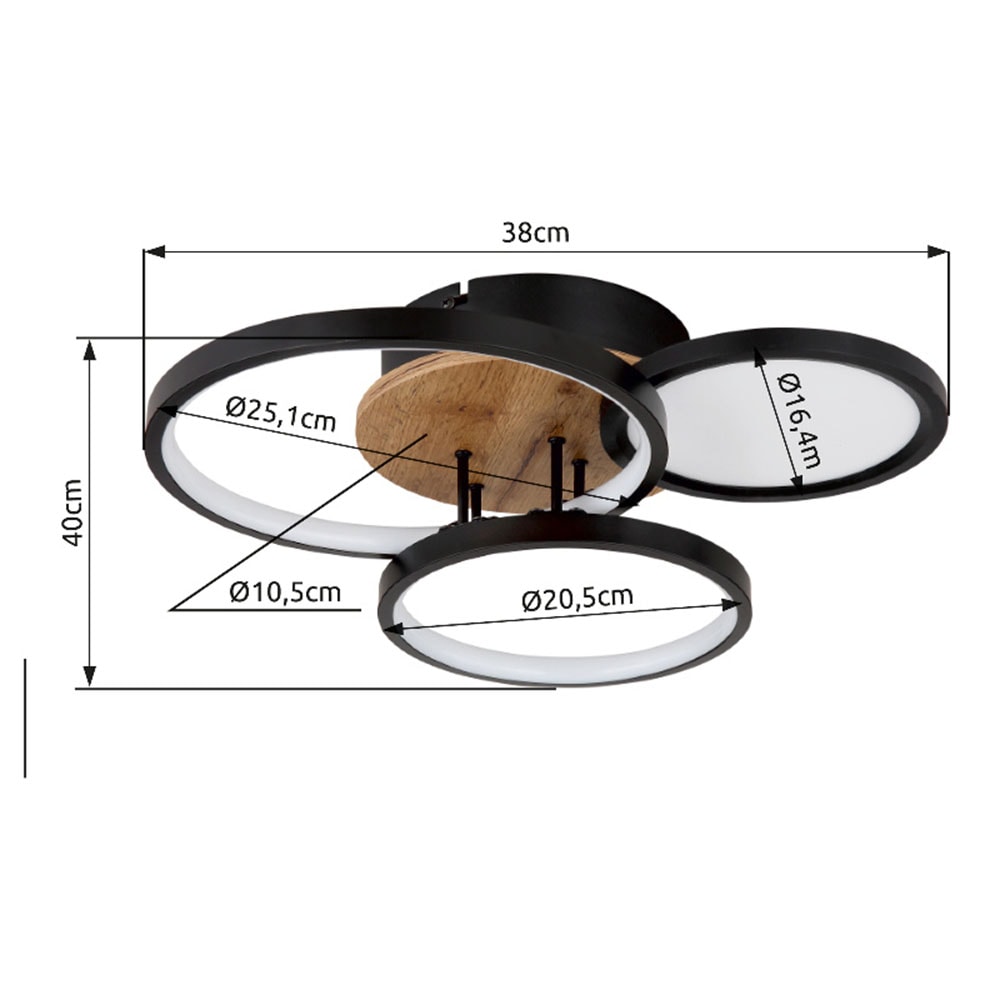 GLOBO LIGHTING Deckenleuchte »SID« LED-Modul 1 Stk. Warmweiß Deckenleuchte Schwarz/Holzoptik, Opalglas, LED 30W, 3000K