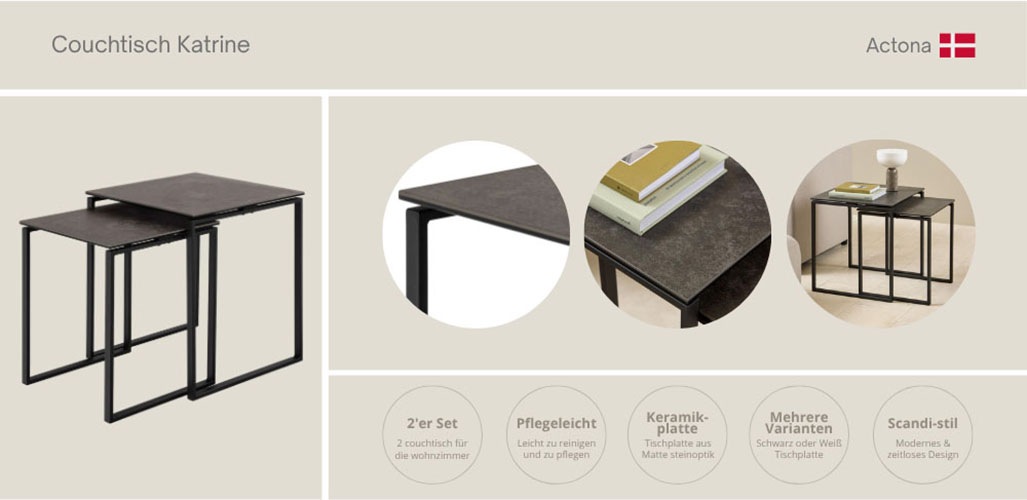 ACTONA GROUP Couchtisch "Katrine, 2er-Set, Kaffetisch, Keramik-Tischplatte, günstig online kaufen