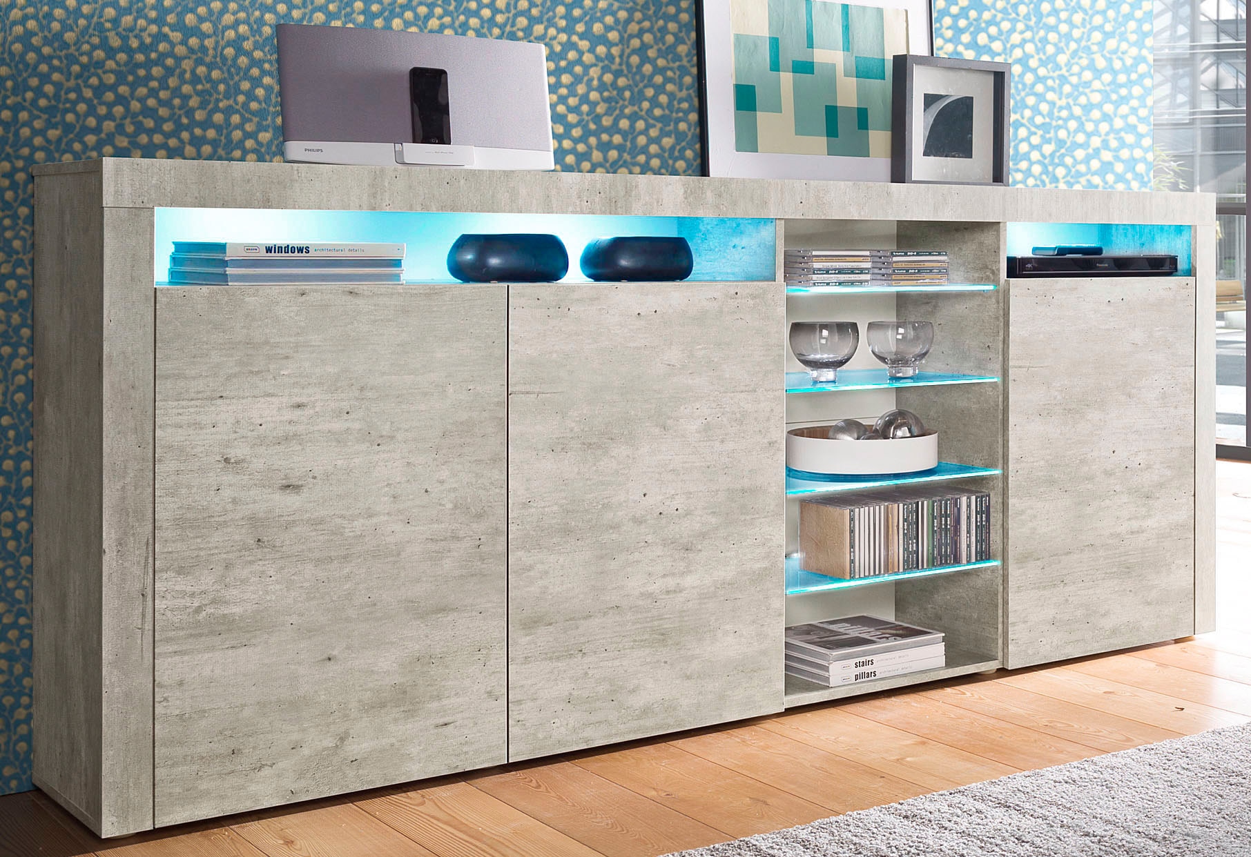 borchardt Möbel Highboard "Santa Fé, Sideboard mit eleganten Glasböden, Breite 200 cm" Breite 200 cm