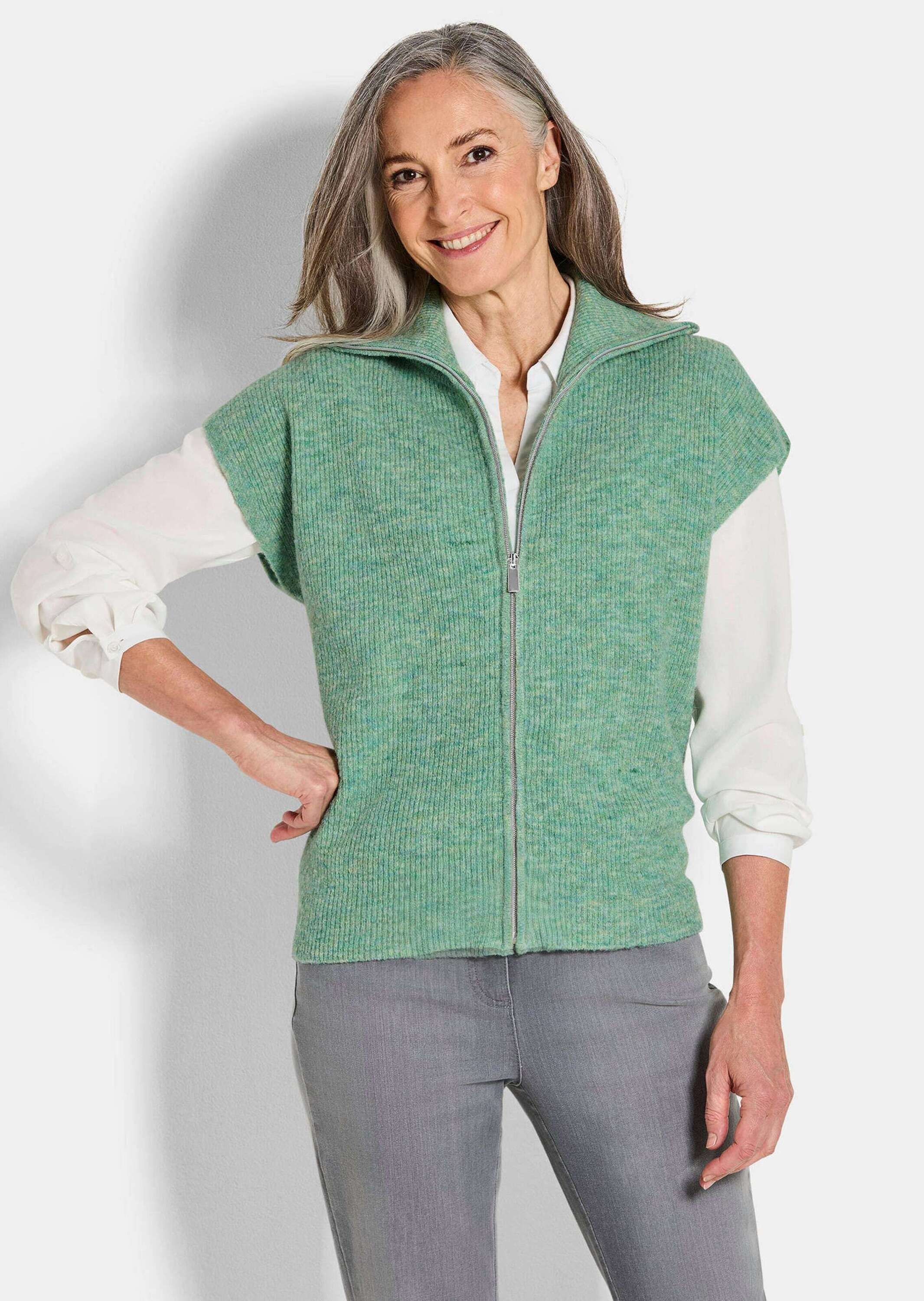 Thumbnail - GOLDNER Kurzweste "Melierte Weste mit Reißverschluss" Umlegekragen kann hochgeschlossen werden