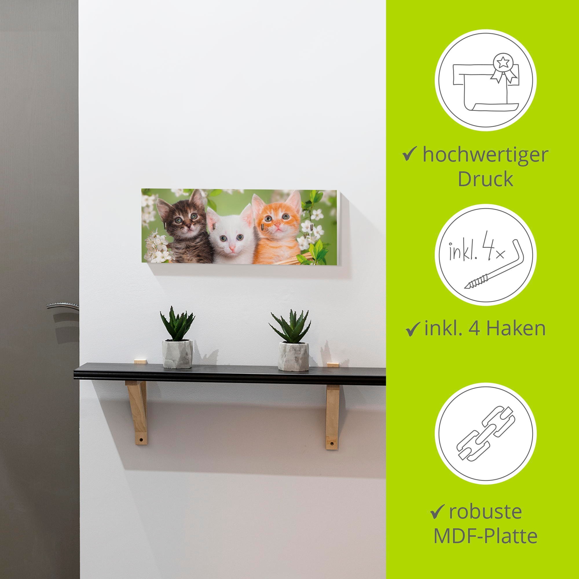 Artland Hakenleiste »Katzen sitzen in einem Korb«, MDF
