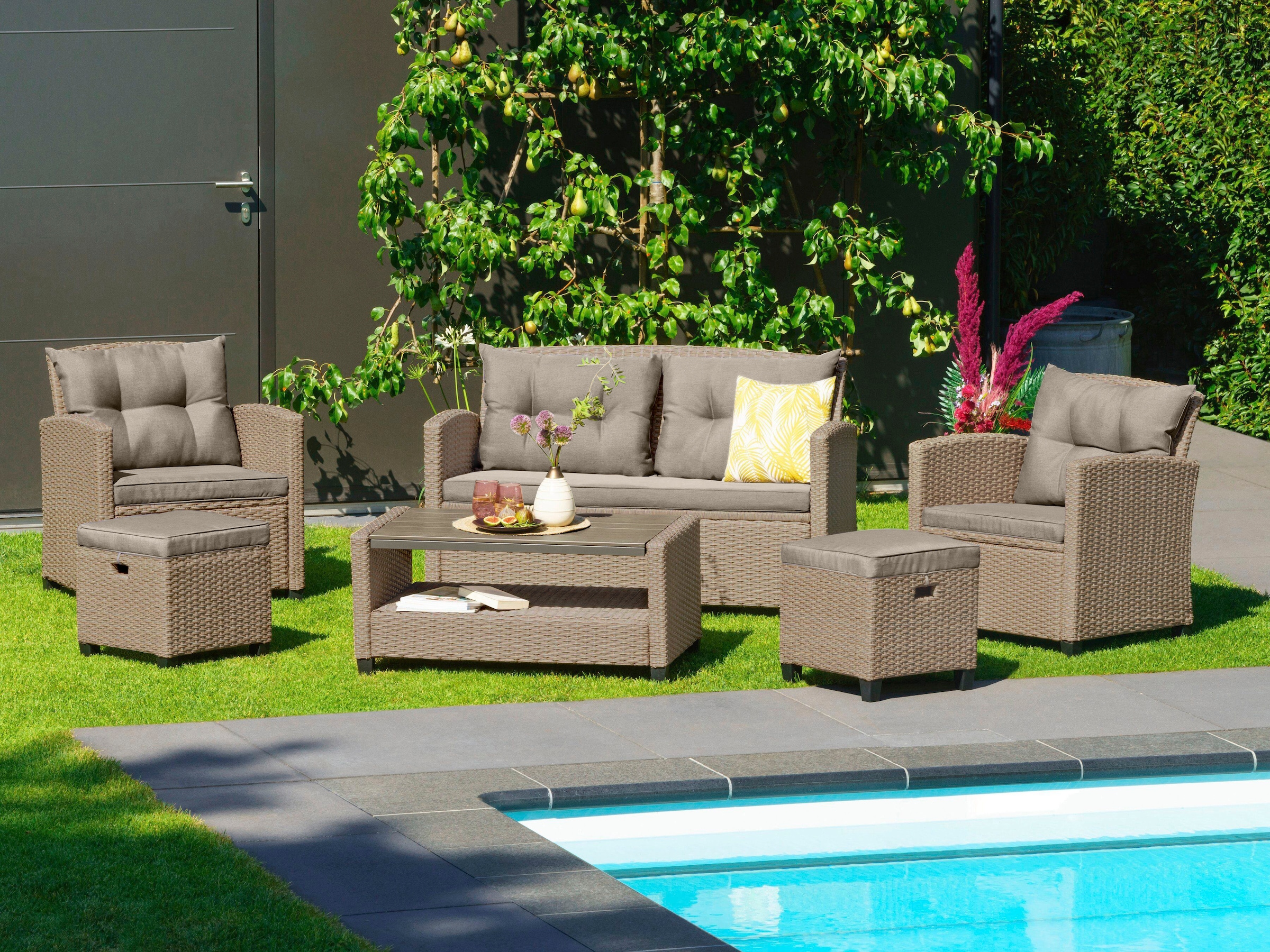 KONIFERA Gartenlounge-Set "Lorca" Set, 2xSessel,2er Sofa,1xTisch 90x55x42,5 günstig online kaufen
