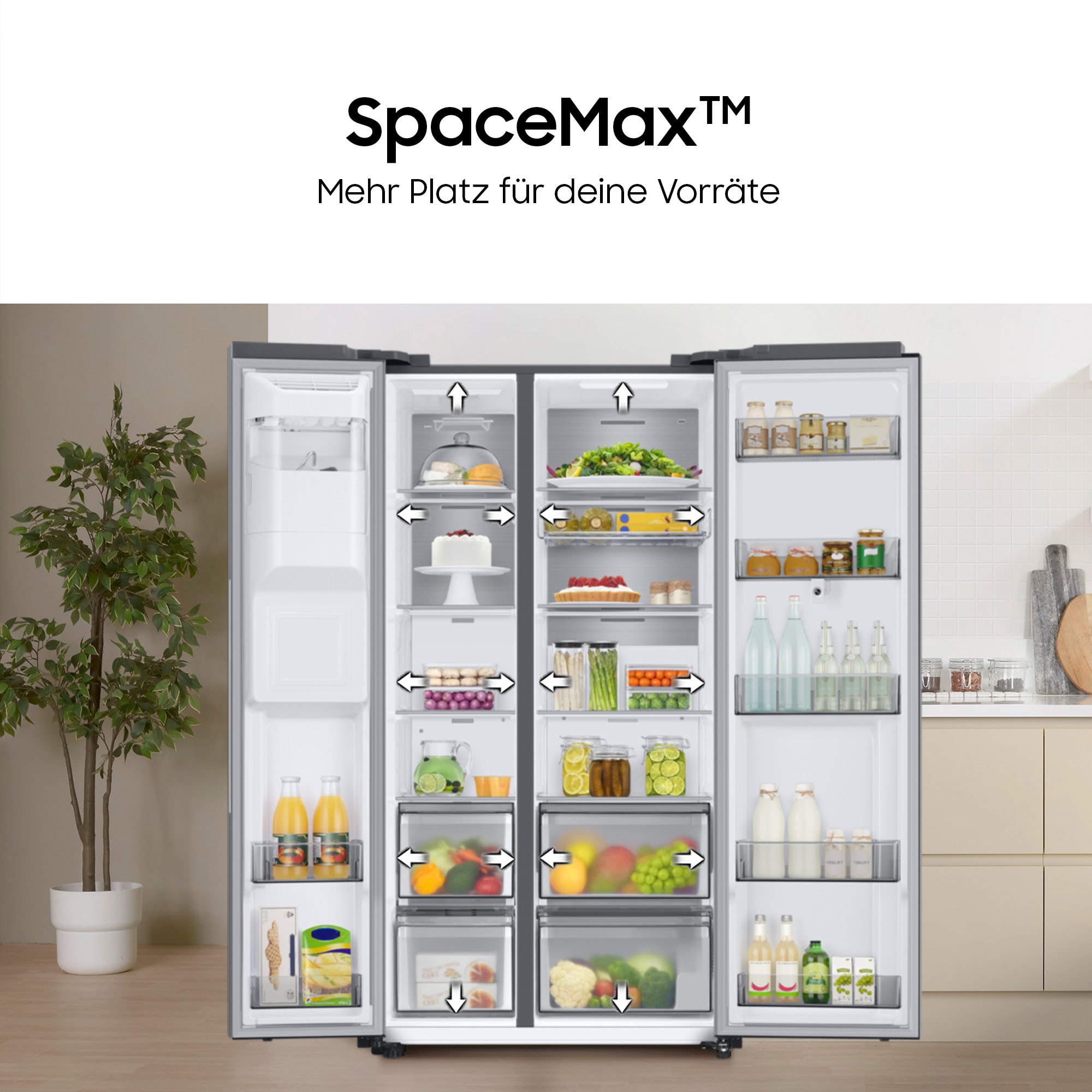 Samsung Side-by-Side RS70F »RS70F66KBFEF« 178 cm hoch 91,2 cm breit Eis- und Wasserspender, Al Energy Mode, No Frost+