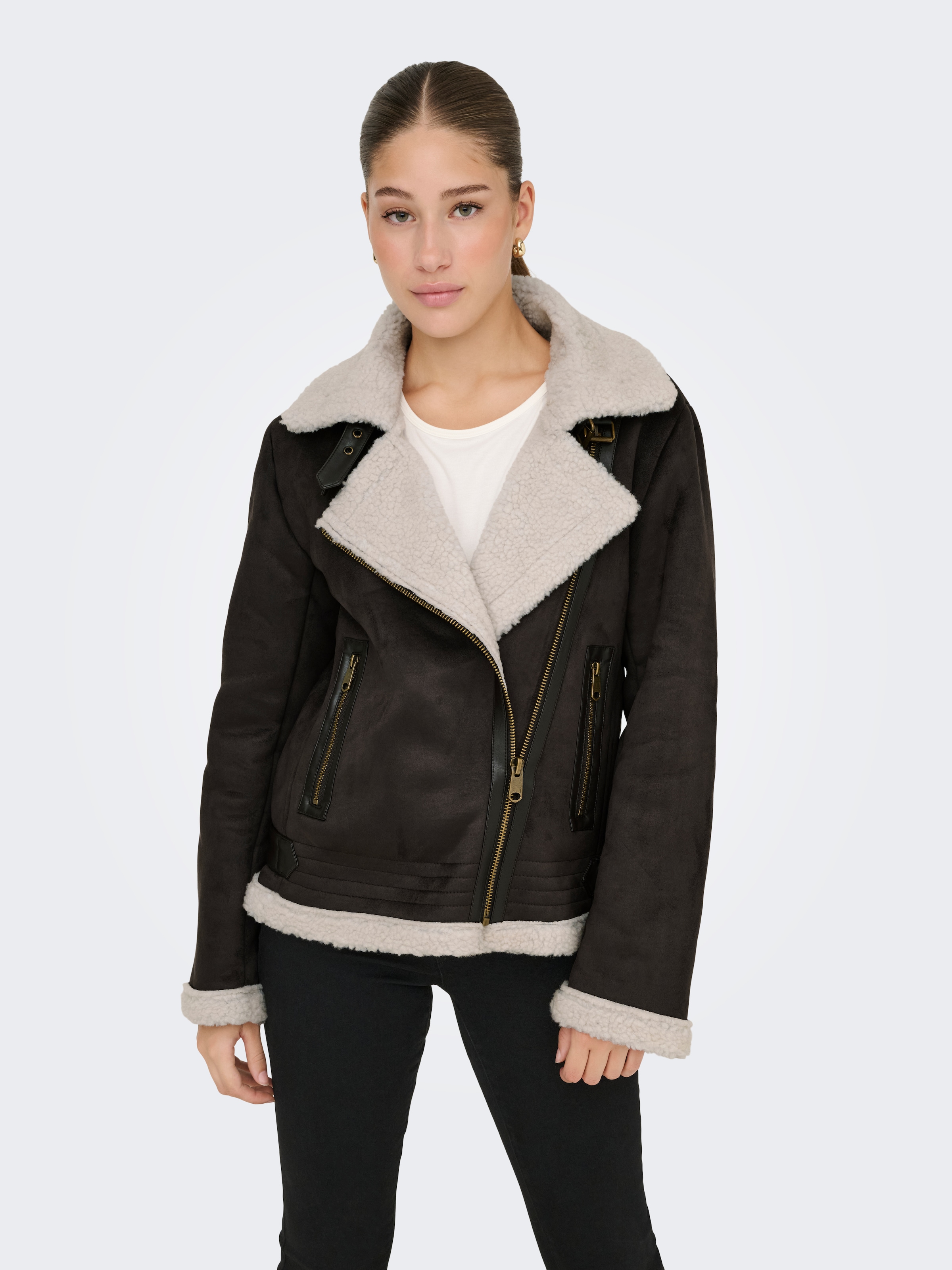 ONLY Lederimitatjacke »ONLNEWDIANA AVIATOR JACKET CC OTW«, ohne Kapuze