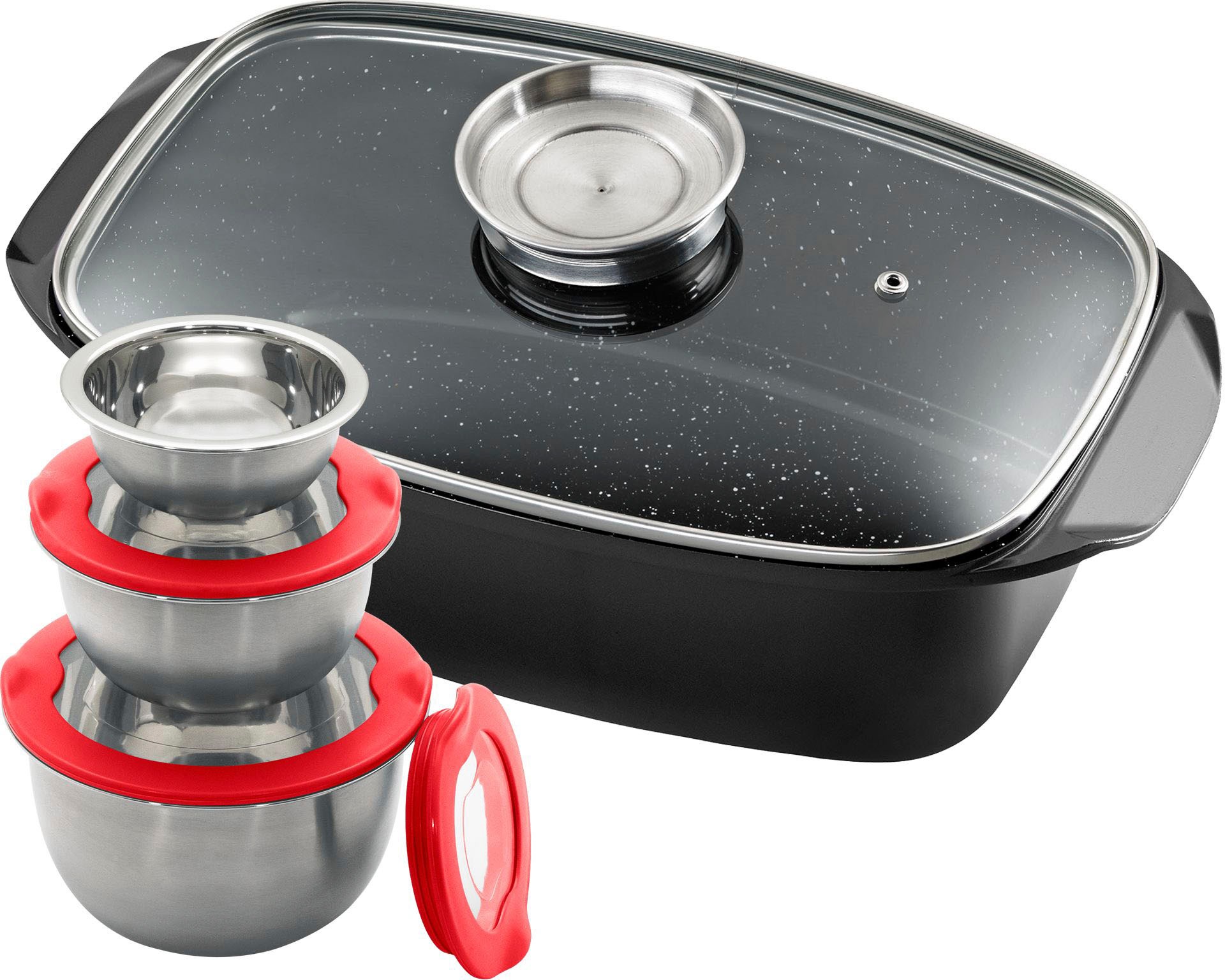 KING Bräter "5 Liter" Set, 3 Schüsseln mit Kunststoffdeckeln: Ø17.5 Ø14.5 Ø günstig online kaufen