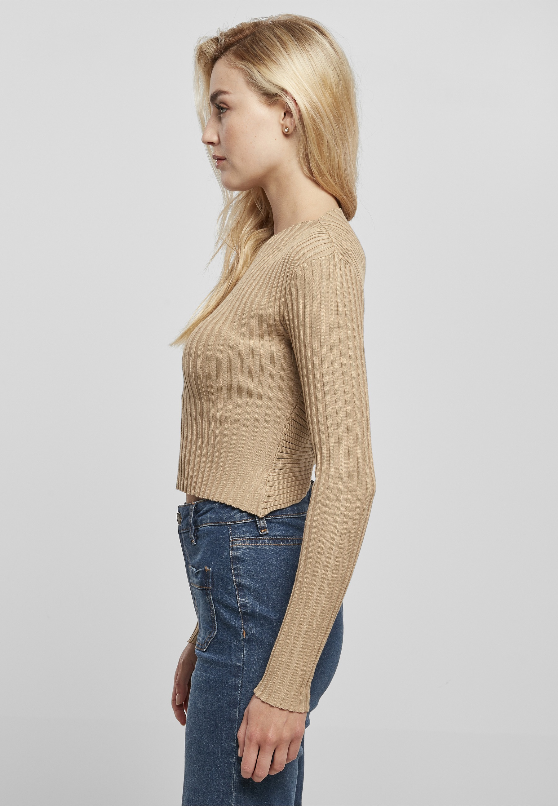 URBAN CLASSICS Fleecepullover »Urban Classics Damen Ladies Short Rib Knit Twisted Back Sweater«, 1 Stk.
