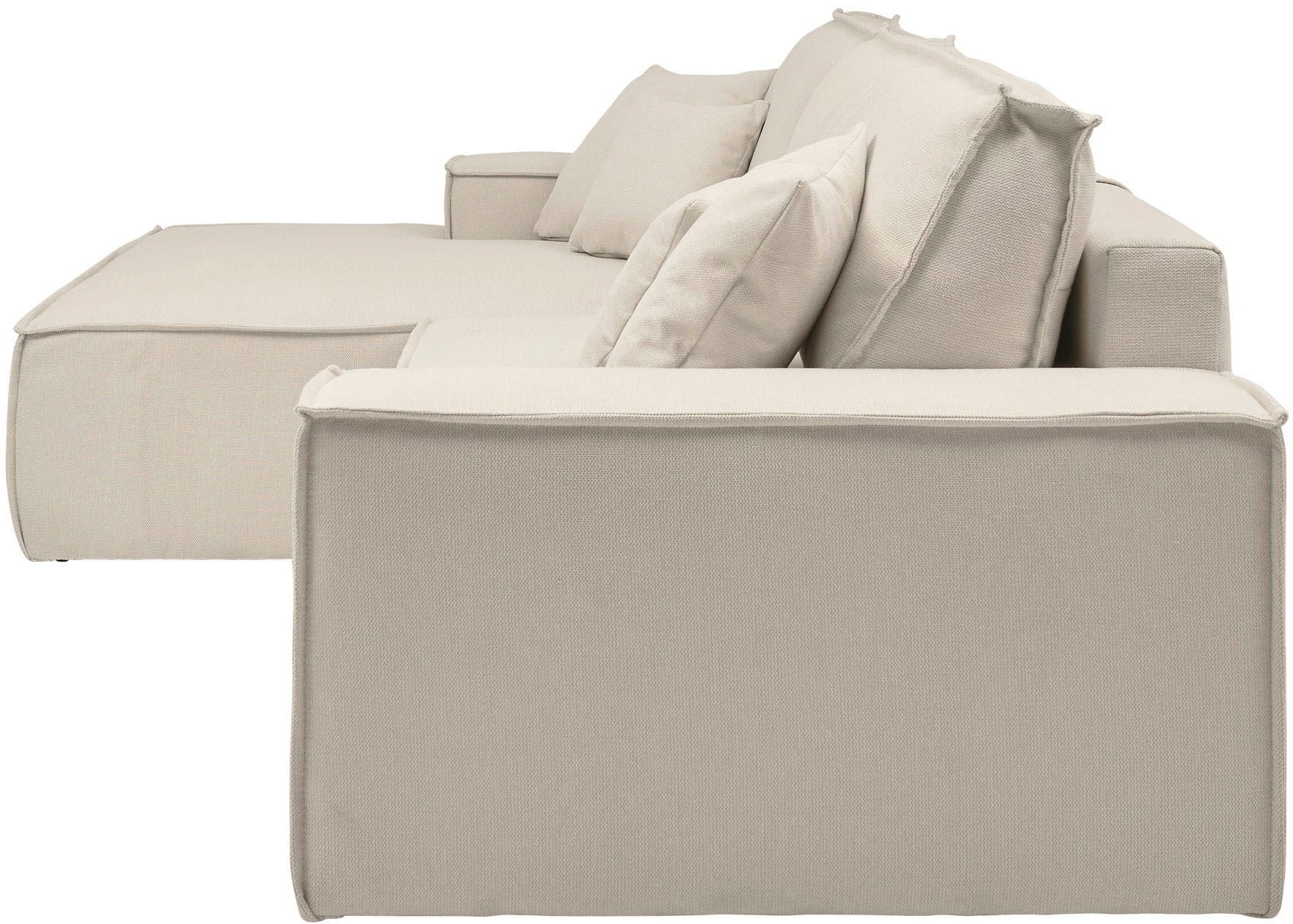 andas Ecksofa »Finnley Schlafsofa 267 cm in Bouclé, Struktur fein u. Cord, L-Form,«, Schlaffunktion m. Bettkasten (136/210 cm), Bouclé, Struktur und Cord